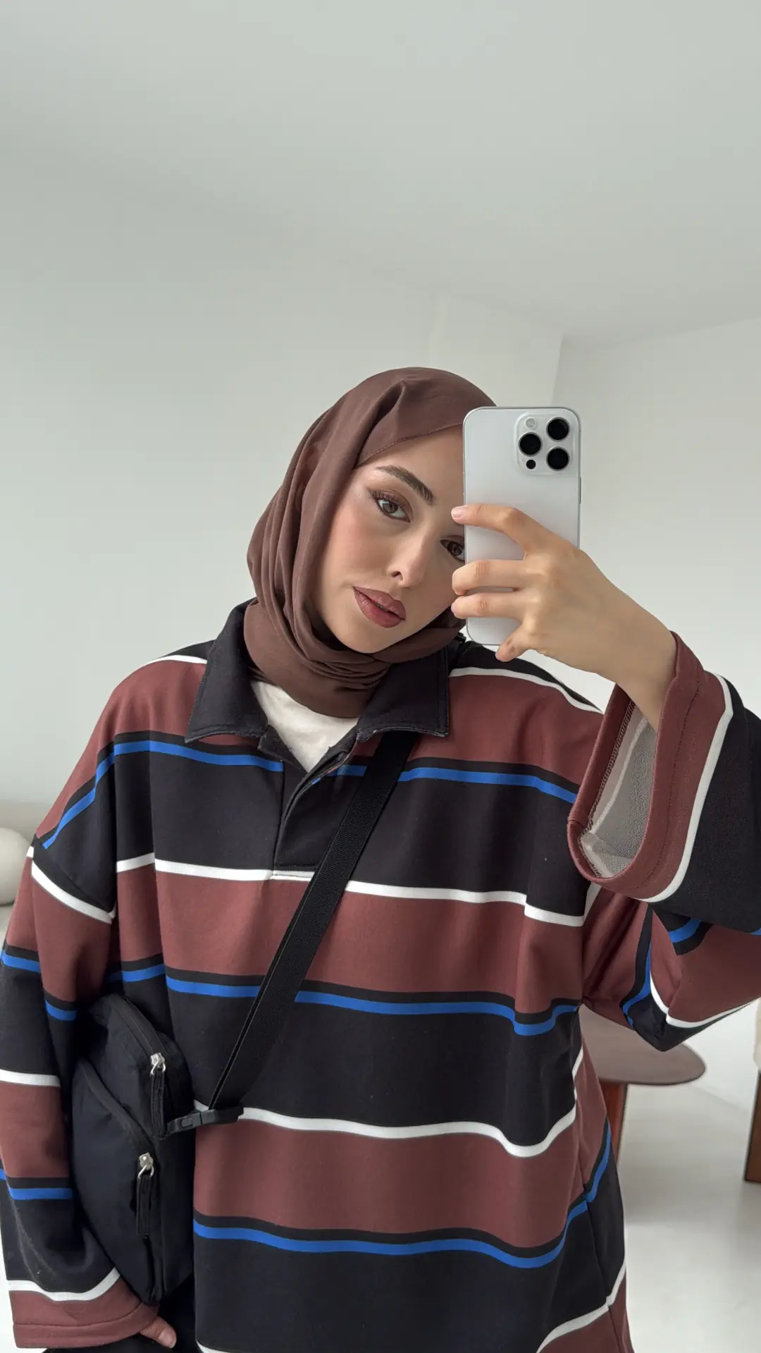 Fleece Polo Yaka Sweatshirt Kahve - Görsel 8