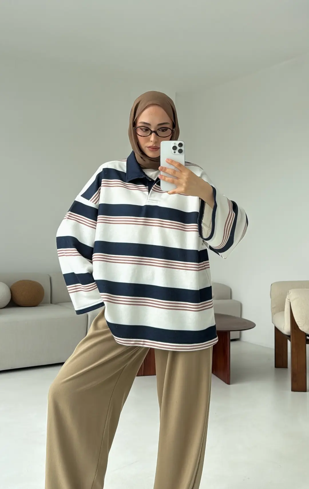 Fleece Polo Yaka Sweatshirt Lacivert - Görsel 3