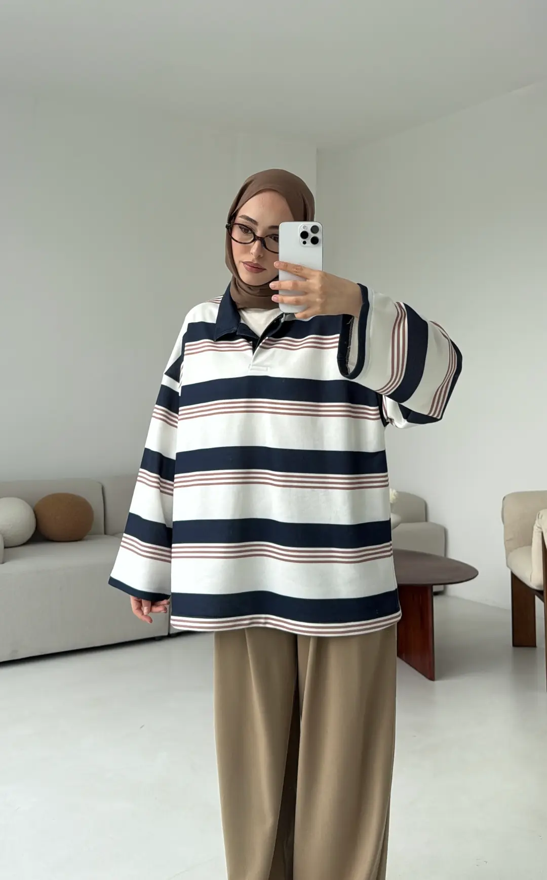 Fleece Polo Yaka Sweatshirt Lacivert - Görsel 5