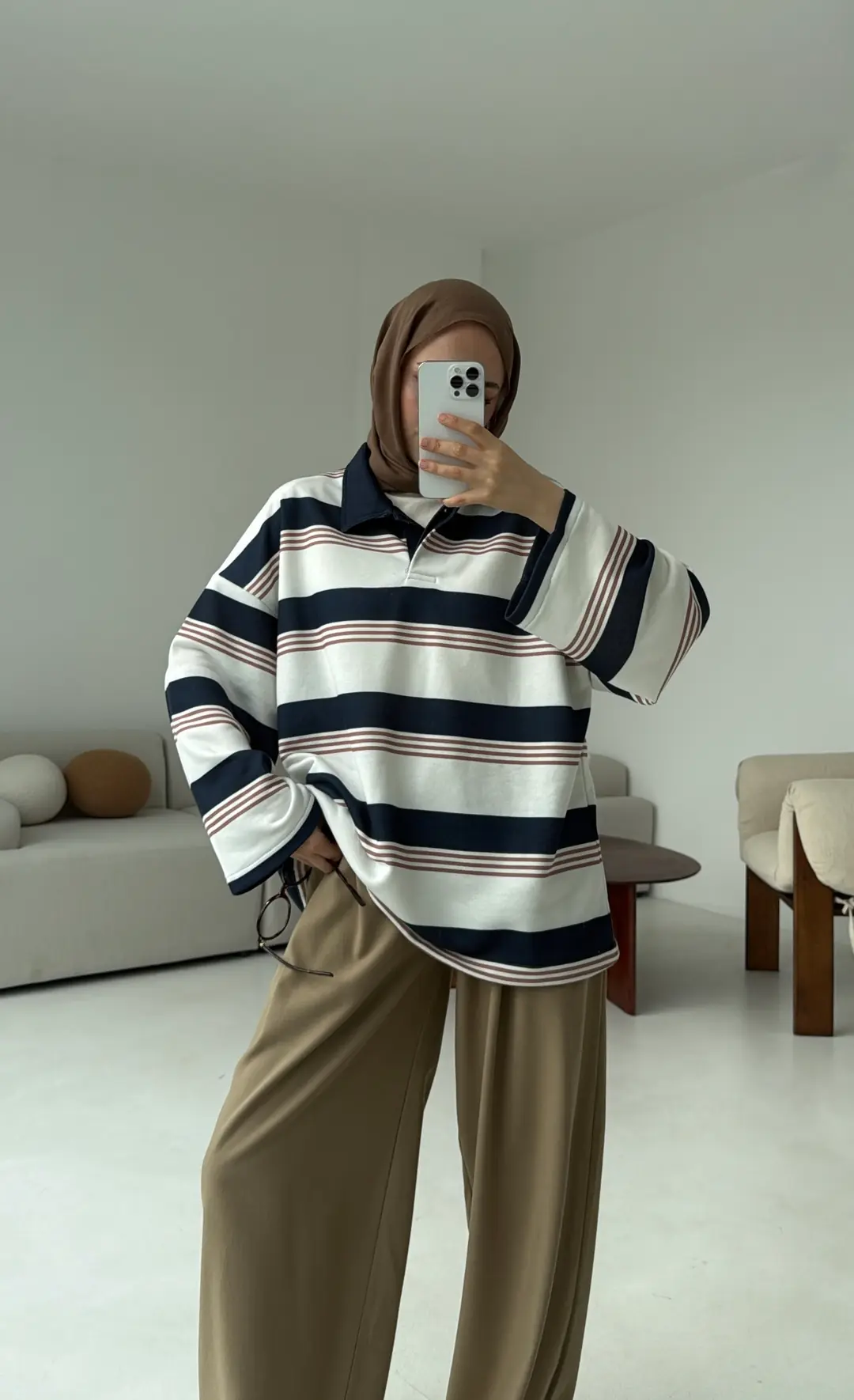 Fleece Polo Yaka Sweatshirt Lacivert - Görsel 7