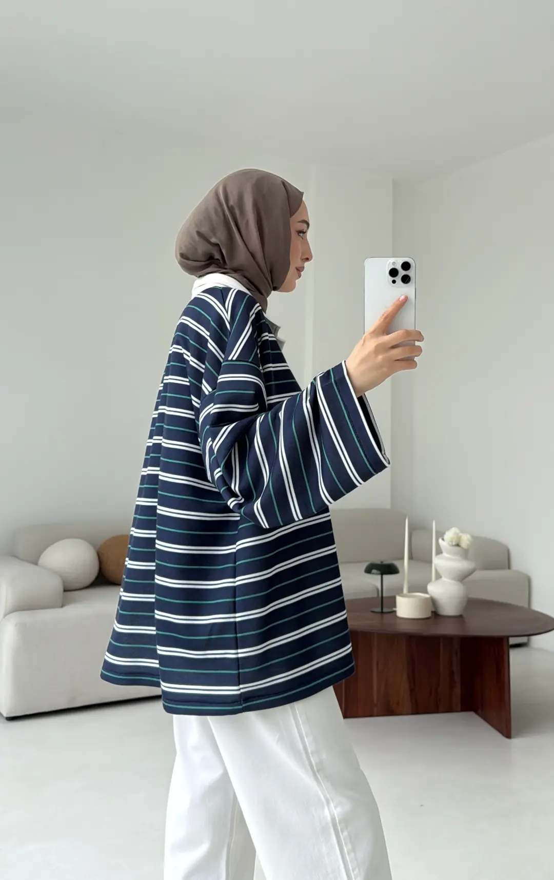 Fleece Polo Yaka Sweatshirt Yeşil - Görsel 4