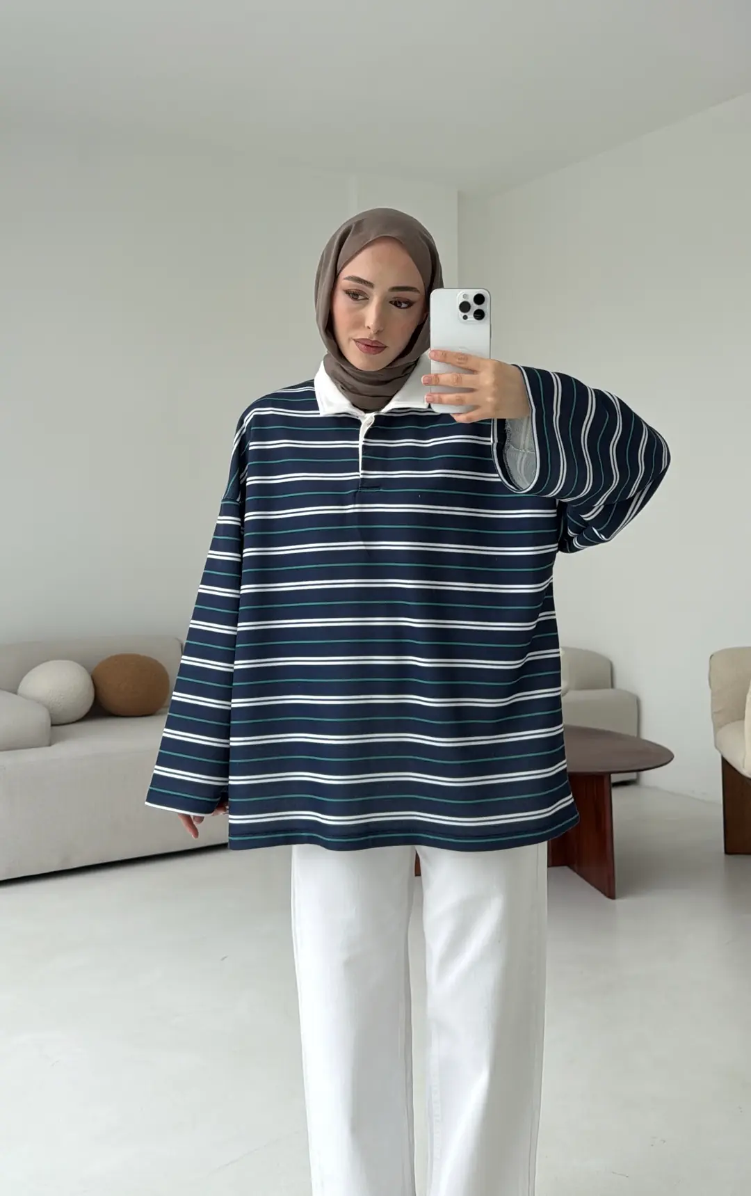 Fleece Polo Yaka Sweatshirt Yeşil - Görsel 5