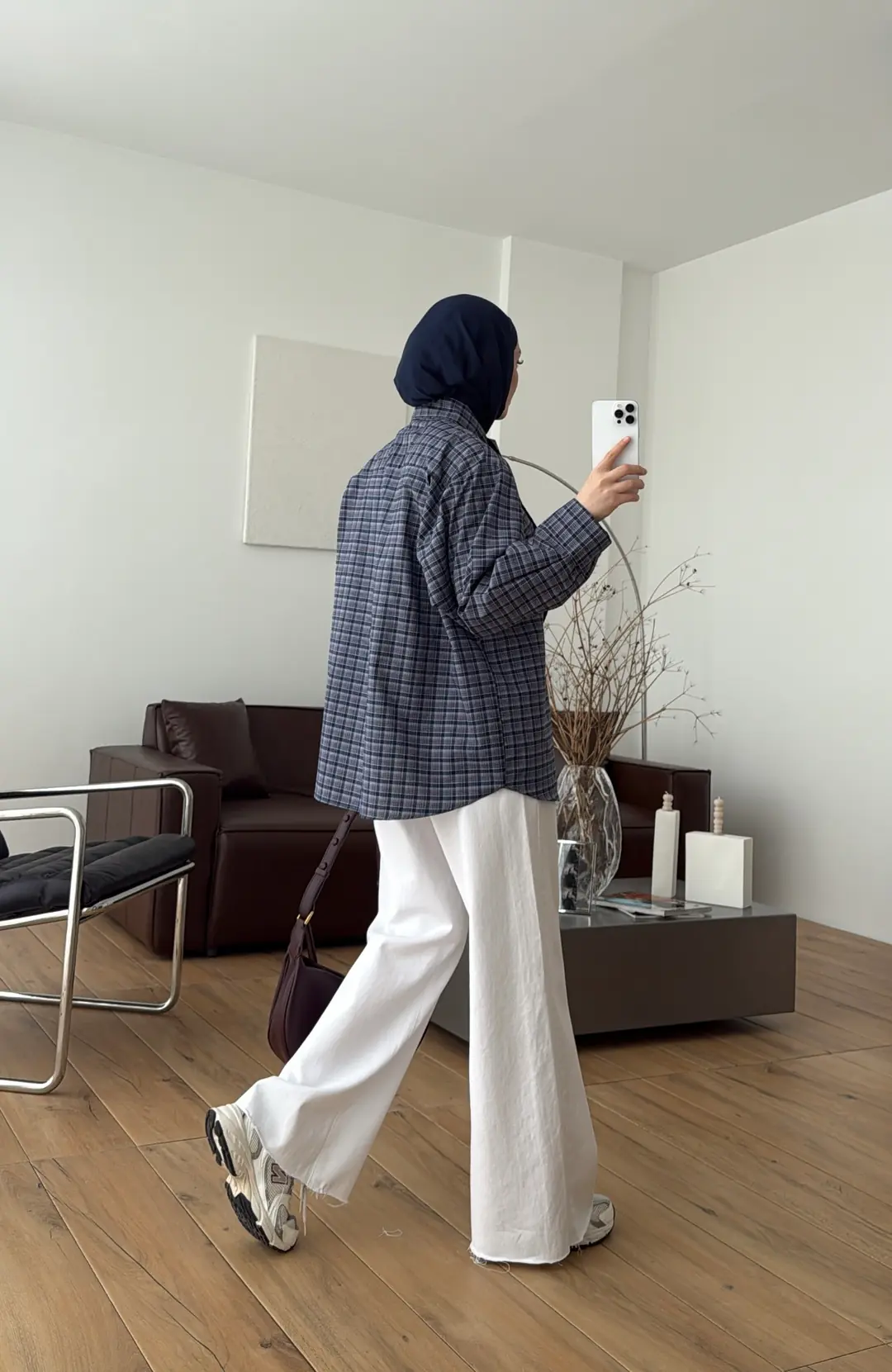 Fular Detay Ekose Gömlek Lacivert/Pembe - Görsel 2