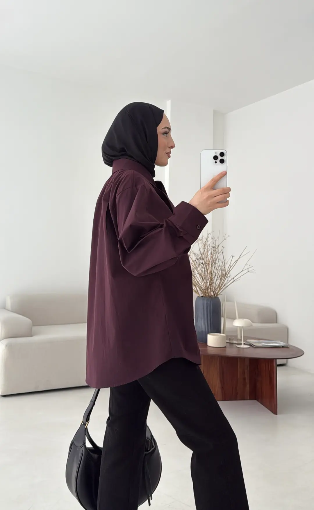 Fular Detay Gömlek Mürdüm - Görsel 2