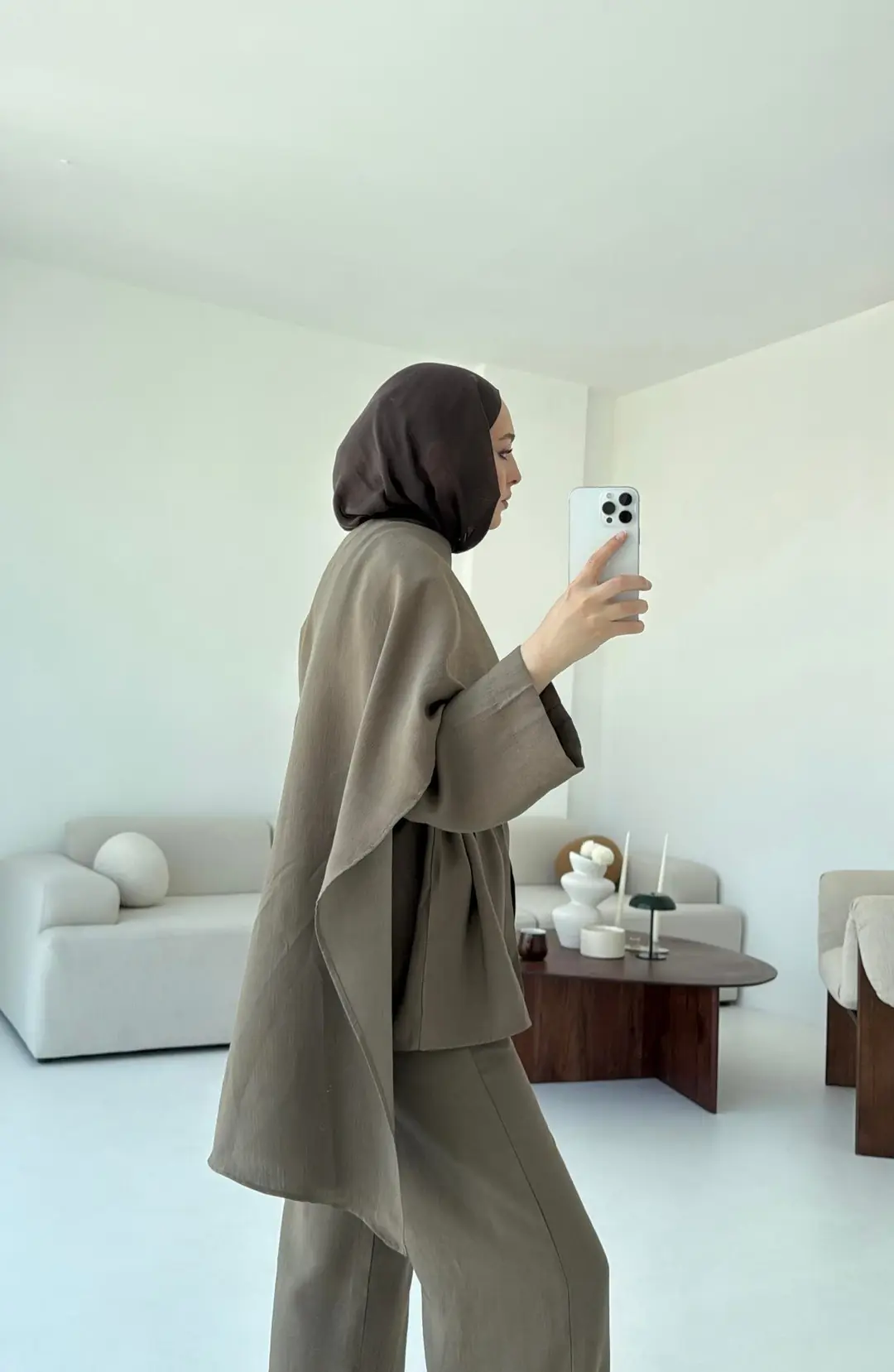 Fular Detay Tunik Takım Kahve - Görsel 3