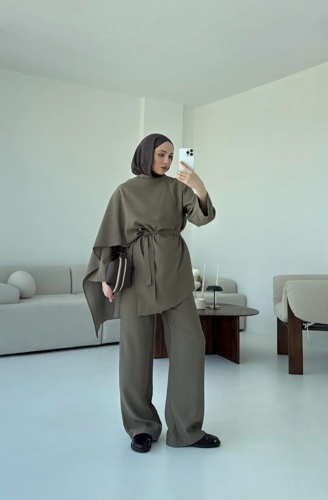 Fular Detay Tunik Takım Kahve - Görsel 5