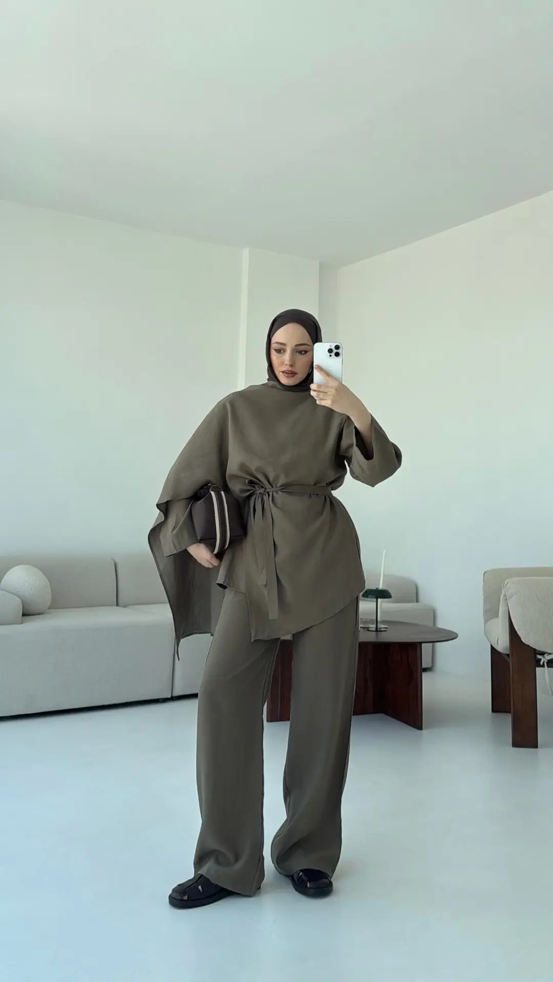 Fular Detay Tunik Takım Kahve - Görsel 6