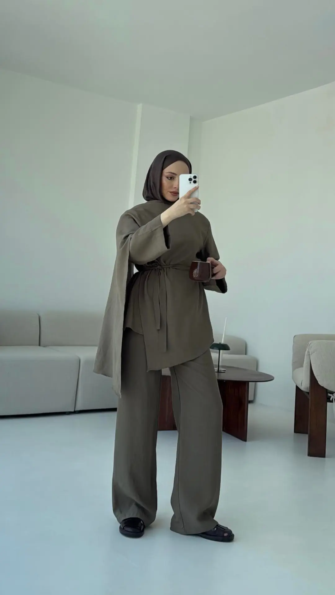 Fular Detay Tunik Takım Kahve - Görsel 8