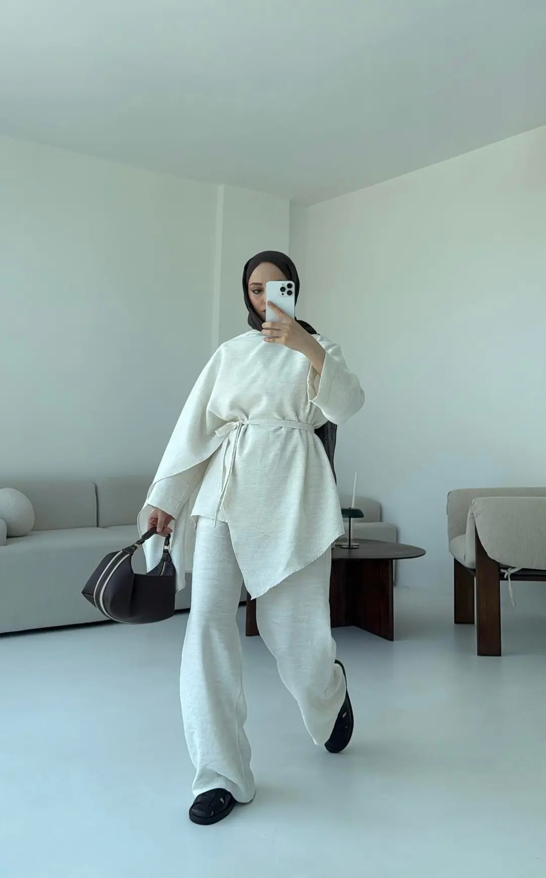 Fular Detay Tunik Takım Natural