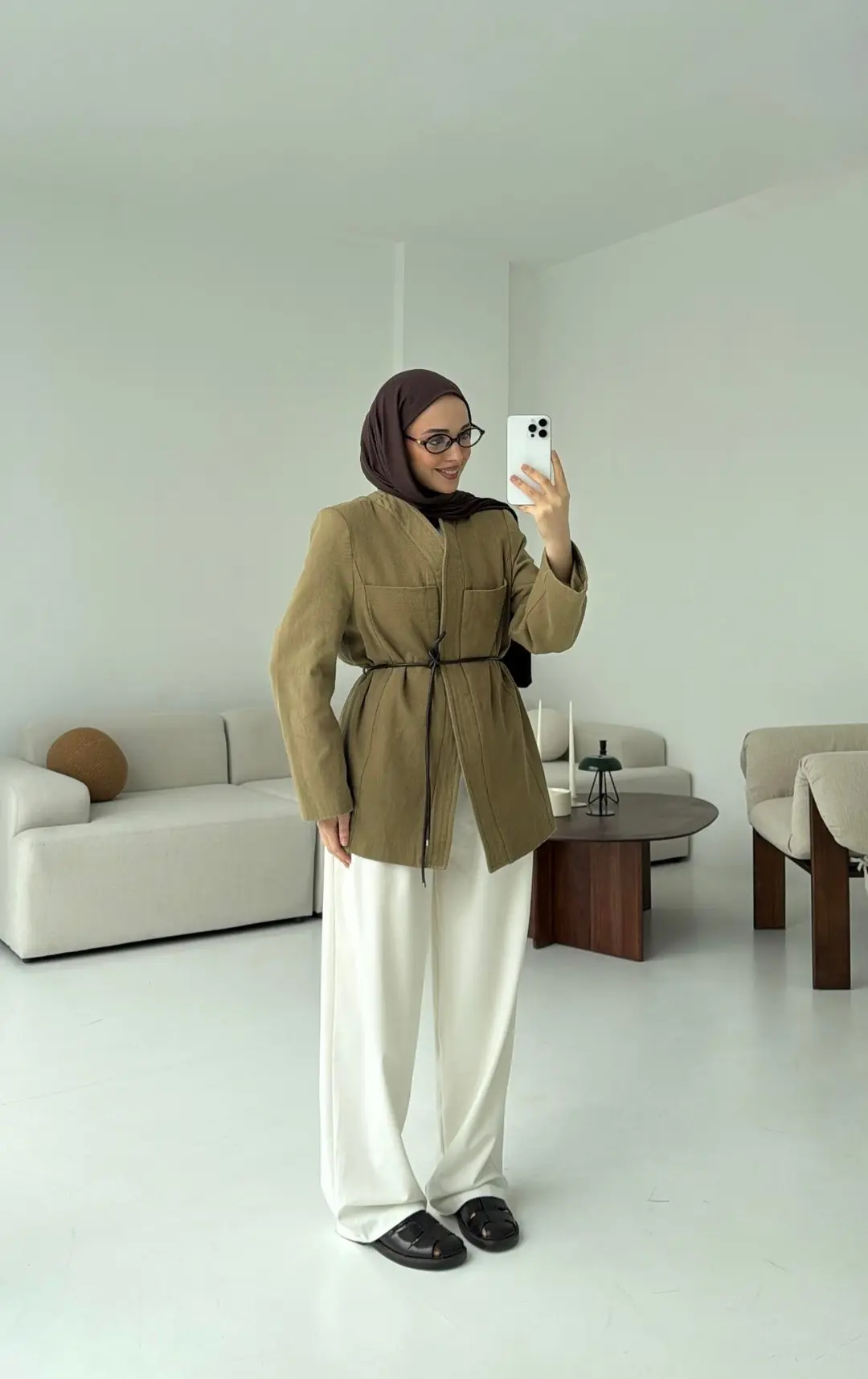 Gabardin Kemerli Ceket Haki - Görsel 2