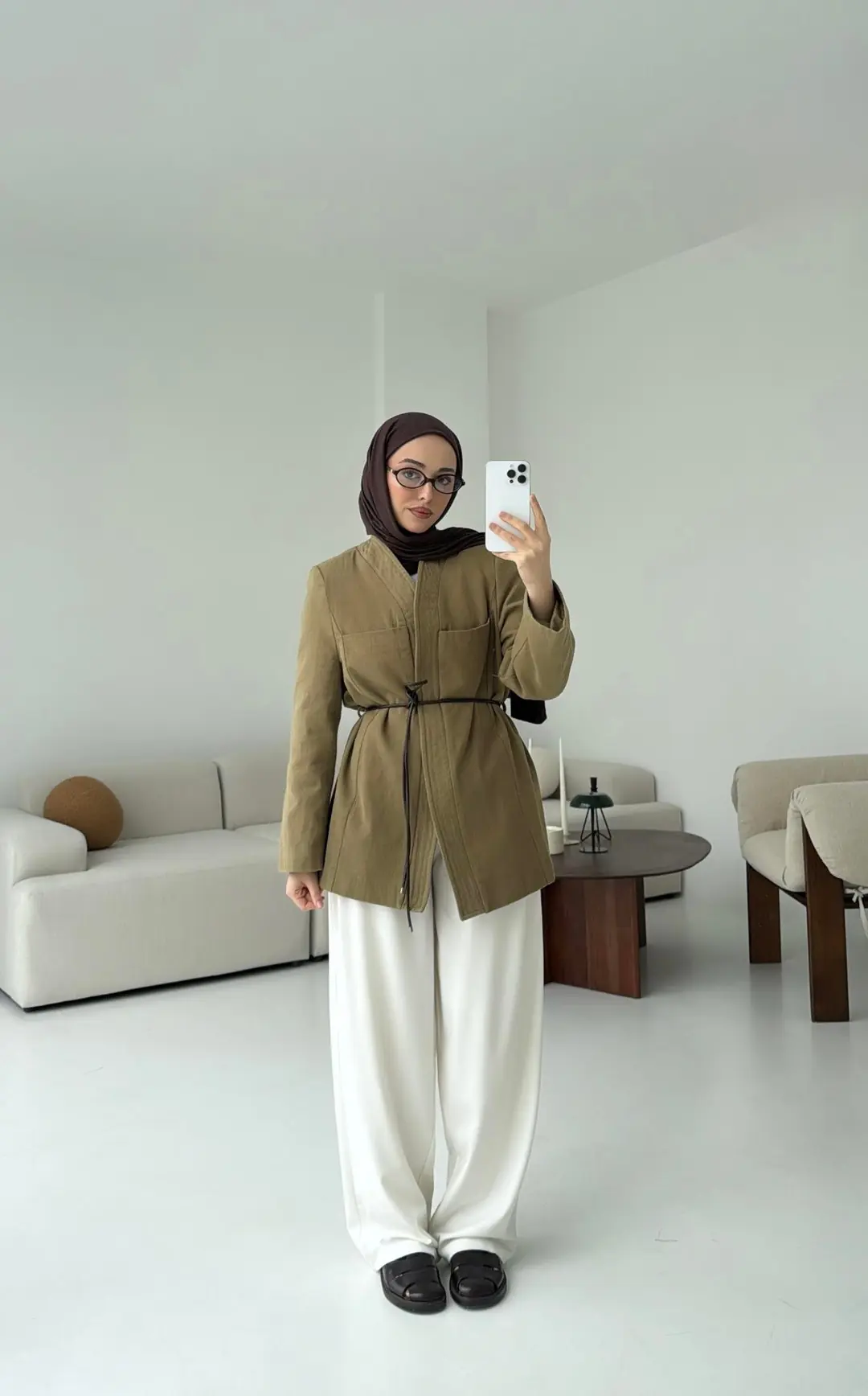 Gabardin Kemerli Ceket Haki - Görsel 4