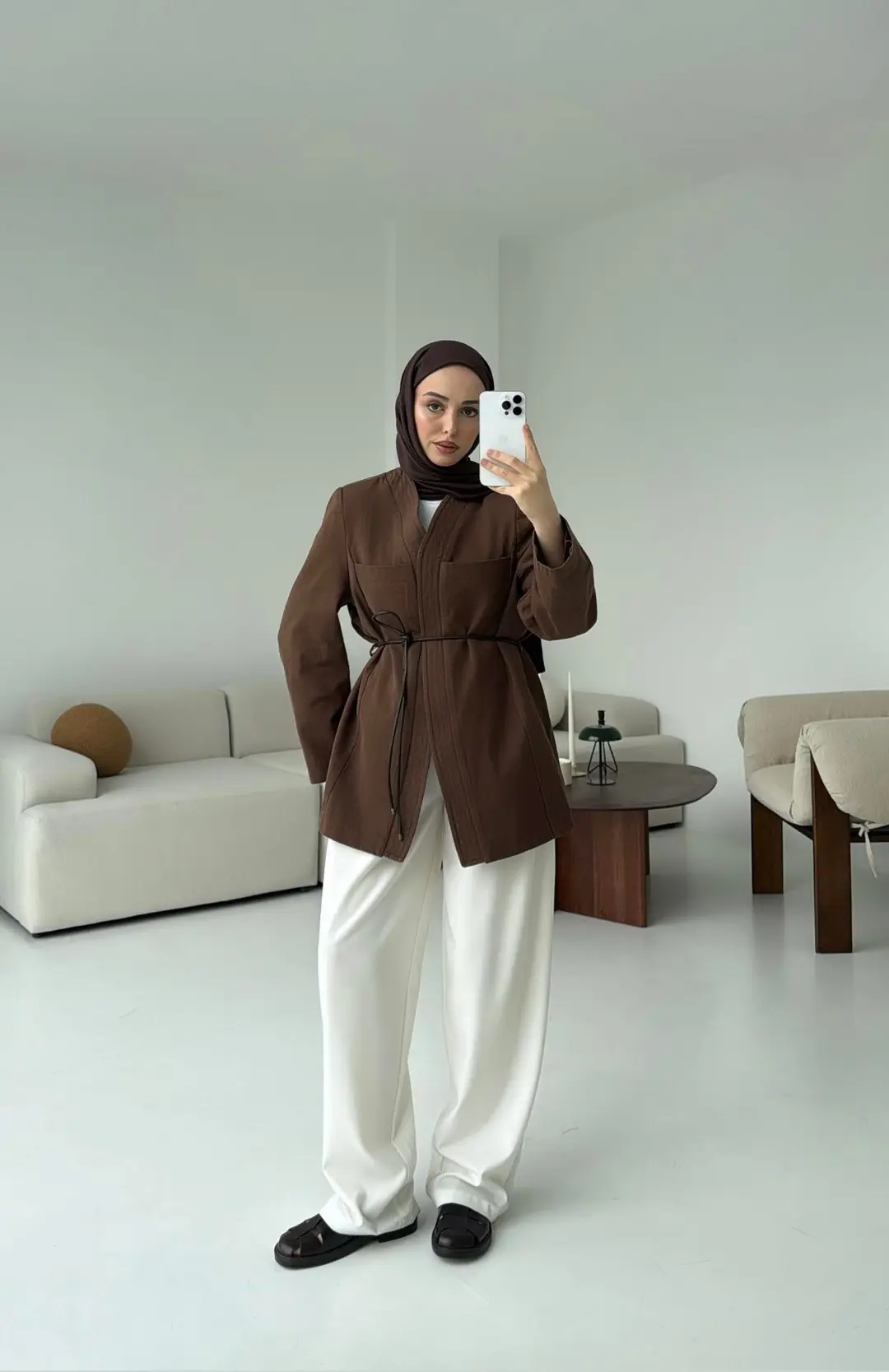 Gabardin Kemerli Ceket Kahve - Görsel 4