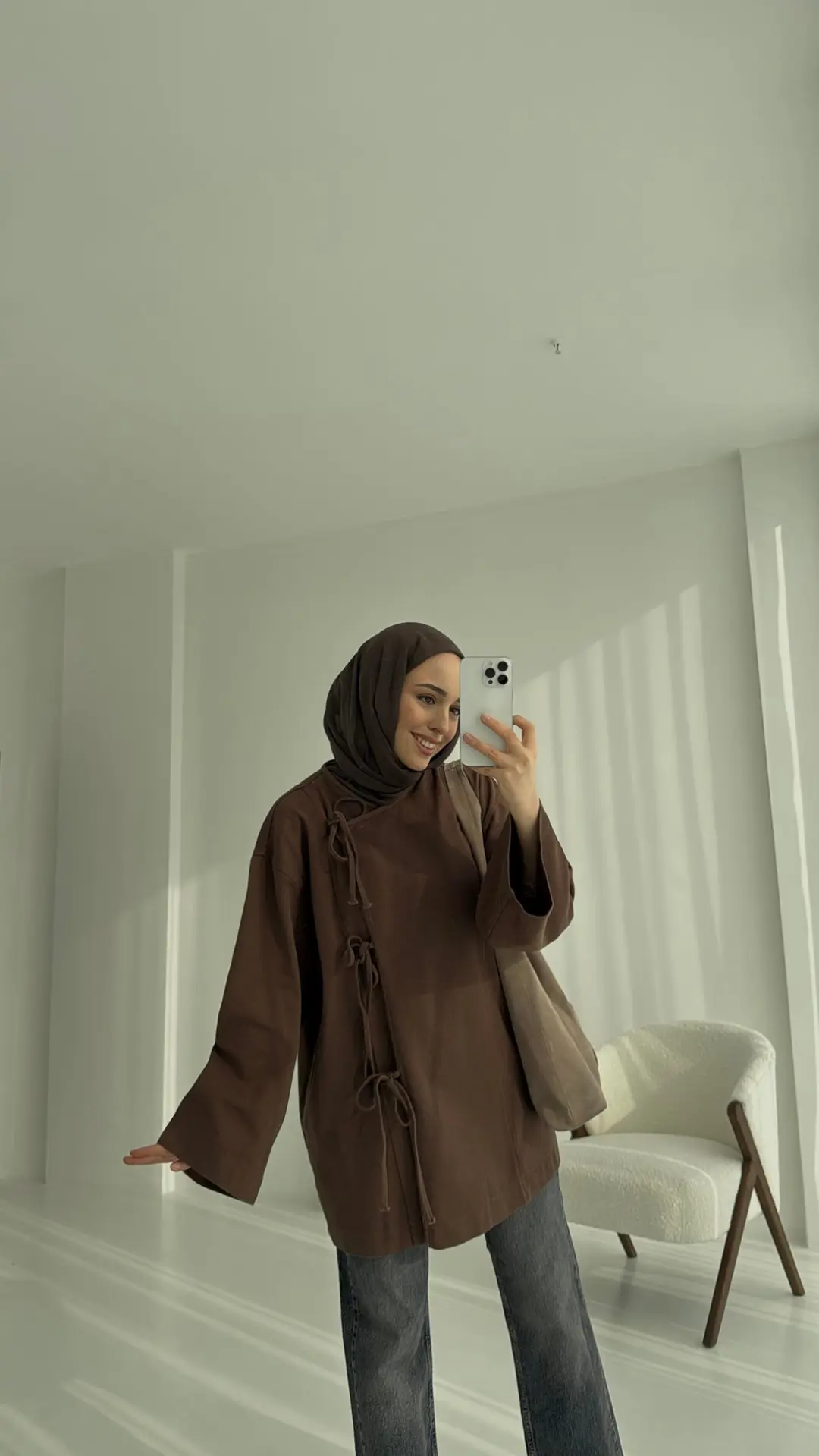 Gabardin Baglamalı Ceket/Kimono Kahve