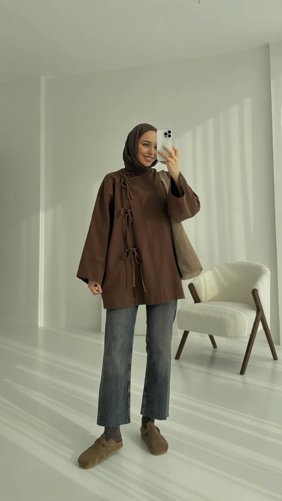 Gabardin Baglamalı Ceket/Kimono Kahve - Görsel 3