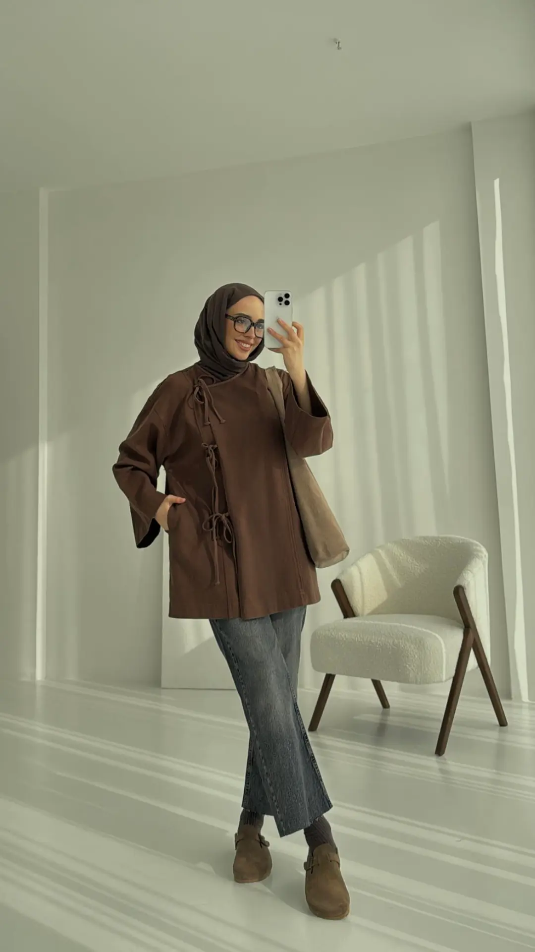 Gabardin Baglamalı Ceket/Kimono Kahve - Görsel 4