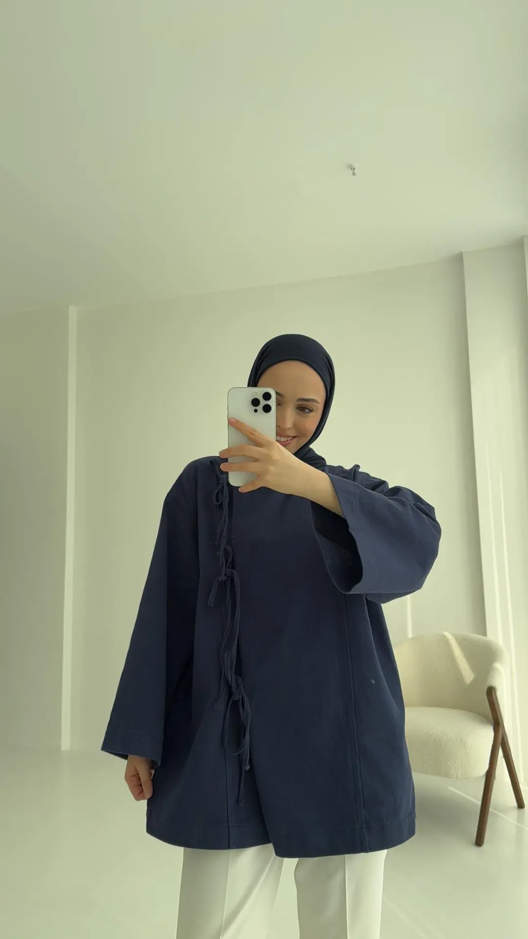 Gabardin Baglamalı Ceket/Kimono Lacivert