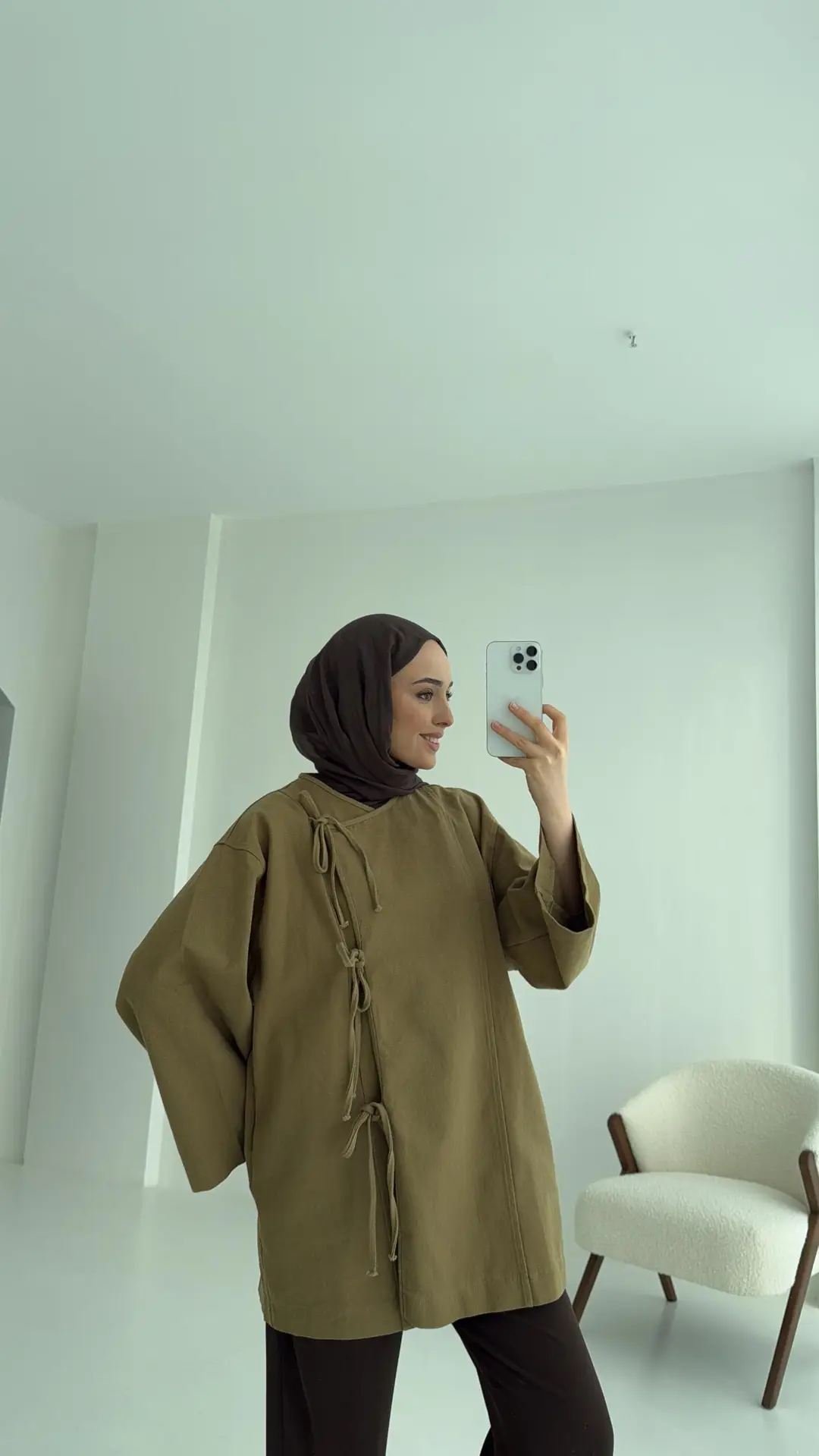 Gabardin Baglamalı Ceket/Kimono Olive - Görsel 5