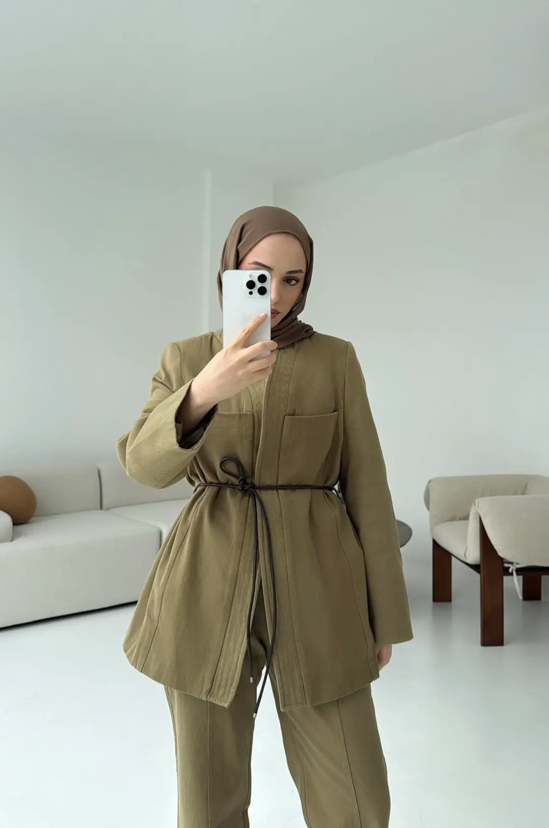 Gabardin Kemerli Takım Haki - Görsel 4