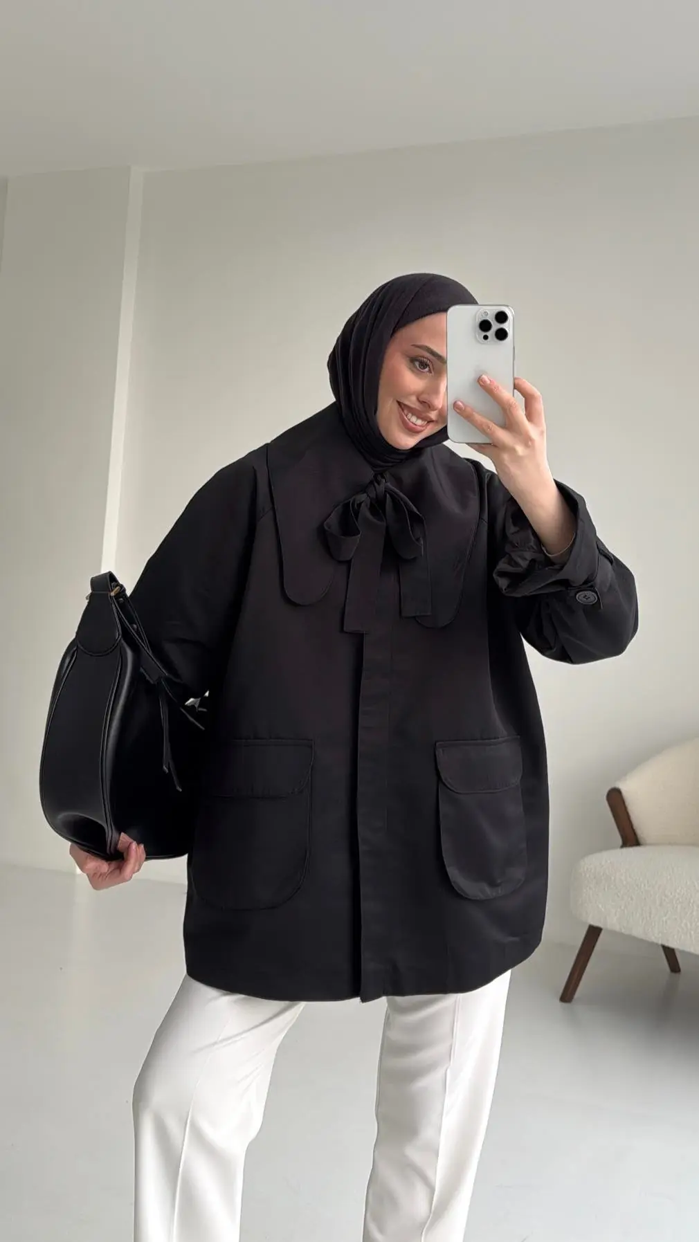 Astarlı Siyah Trençkot - Görsel 2