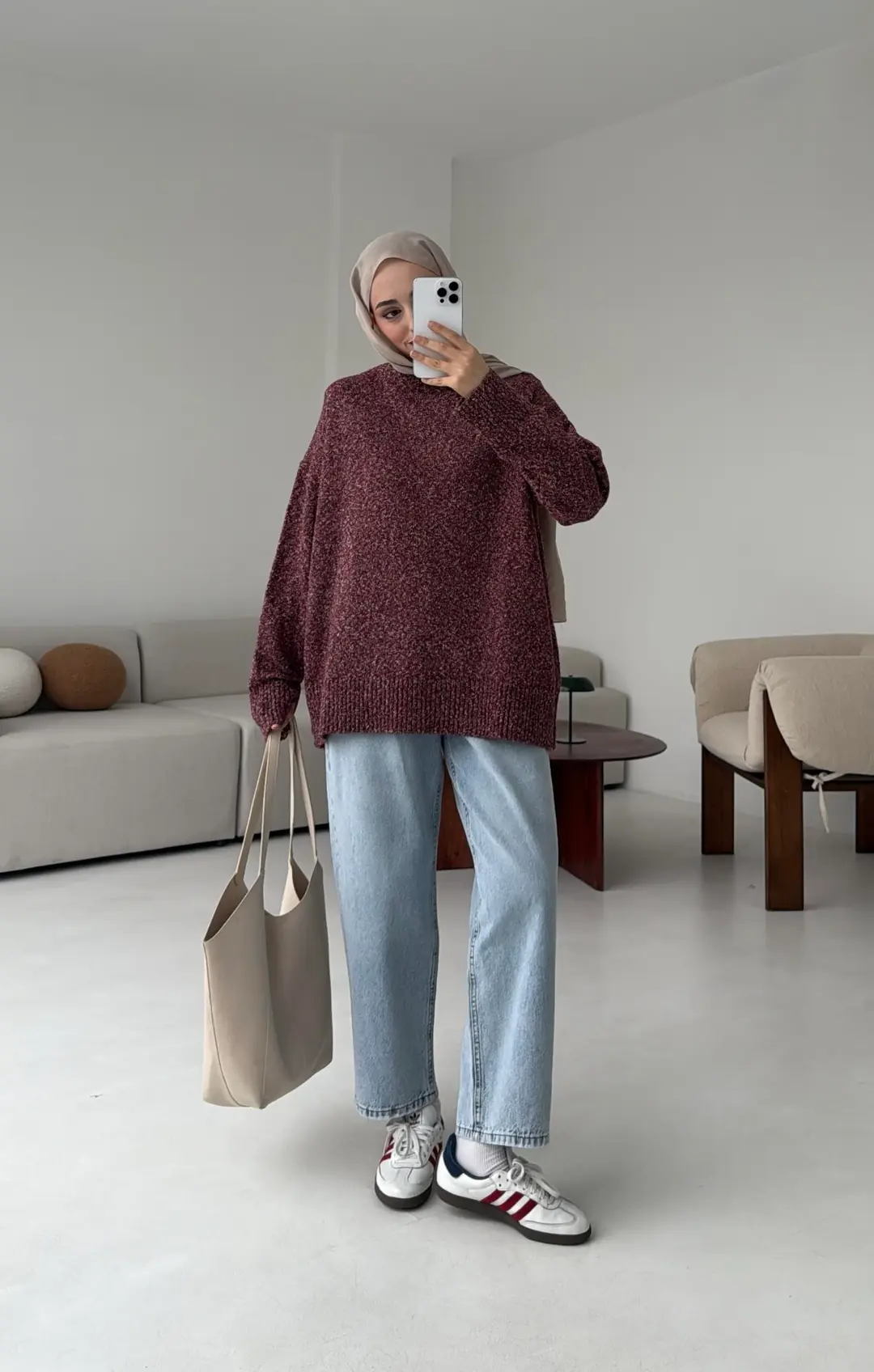 Geçişli Triko Kazak Bordo - Görsel 2