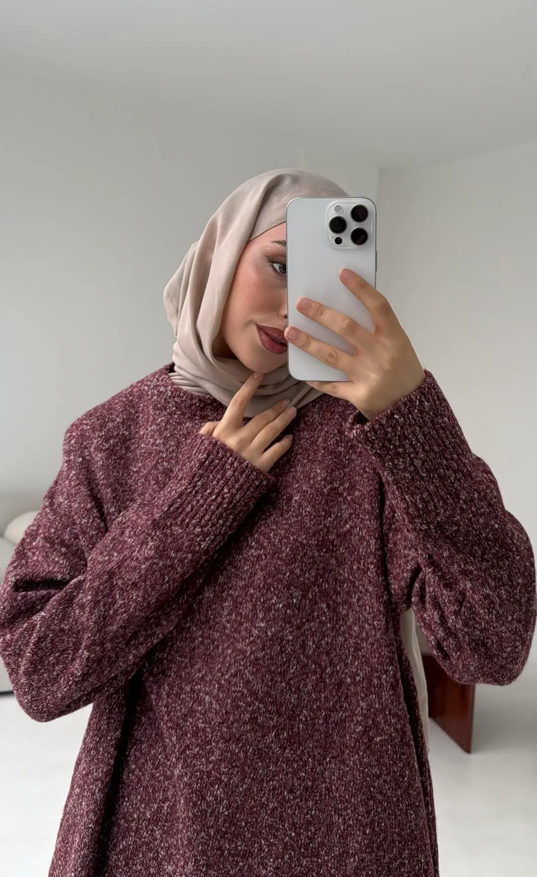 Geçişli Triko Kazak Bordo - Görsel 4