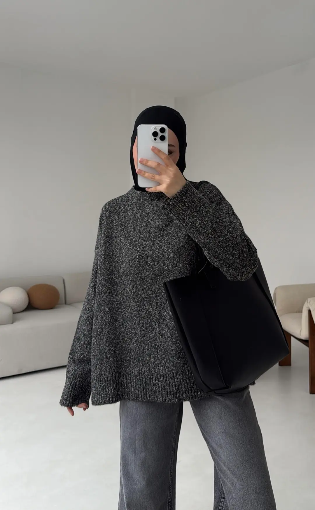 Geçişli Triko Kazak Siyah - Görsel 2