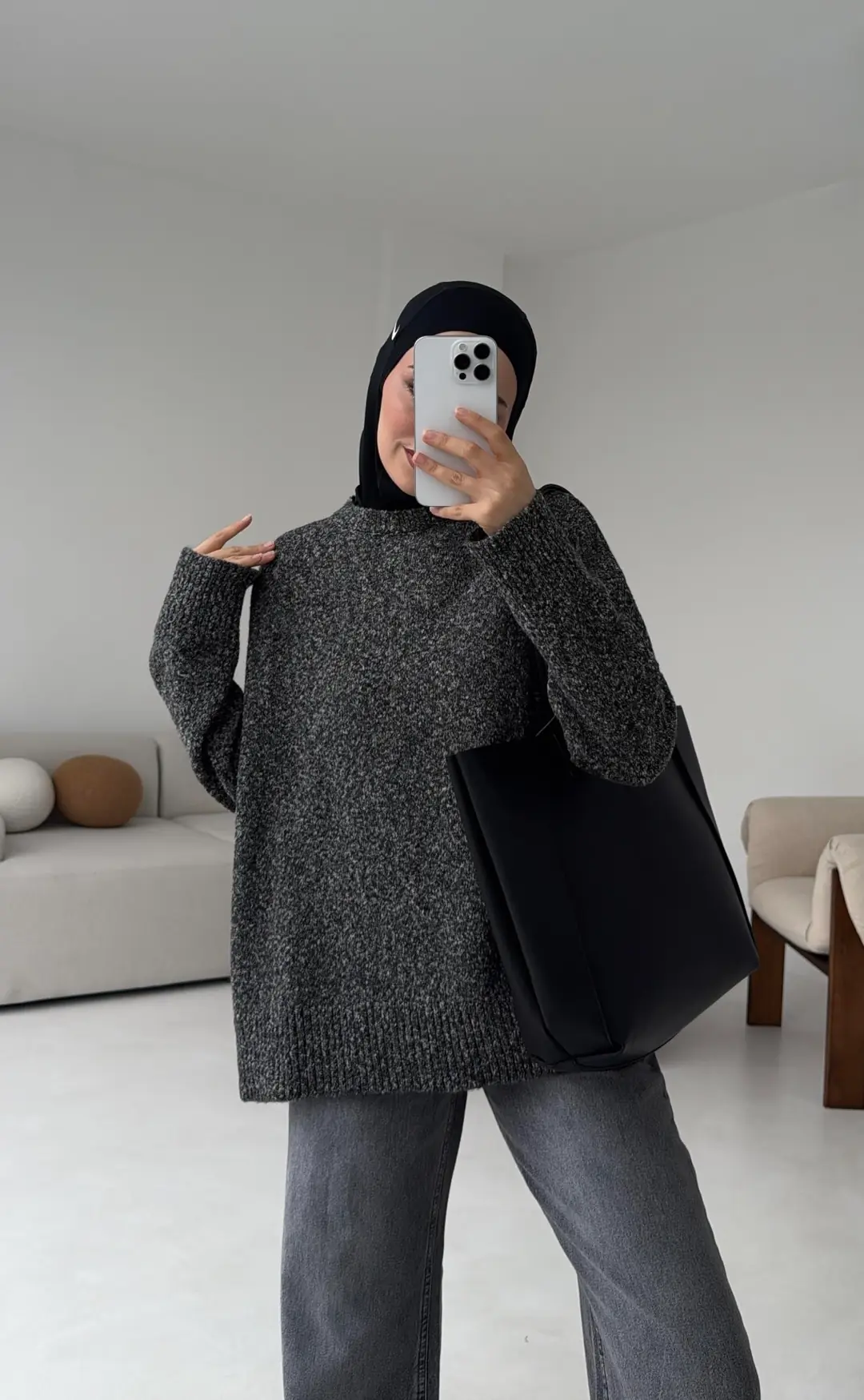 Geçişli Triko Kazak Siyah - Görsel 5