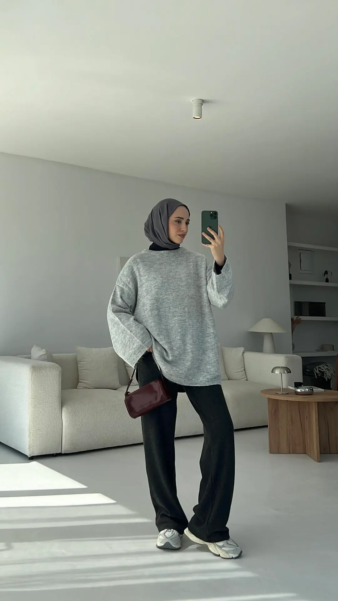 Geniş Kol Basıc Kazak Açık Gri