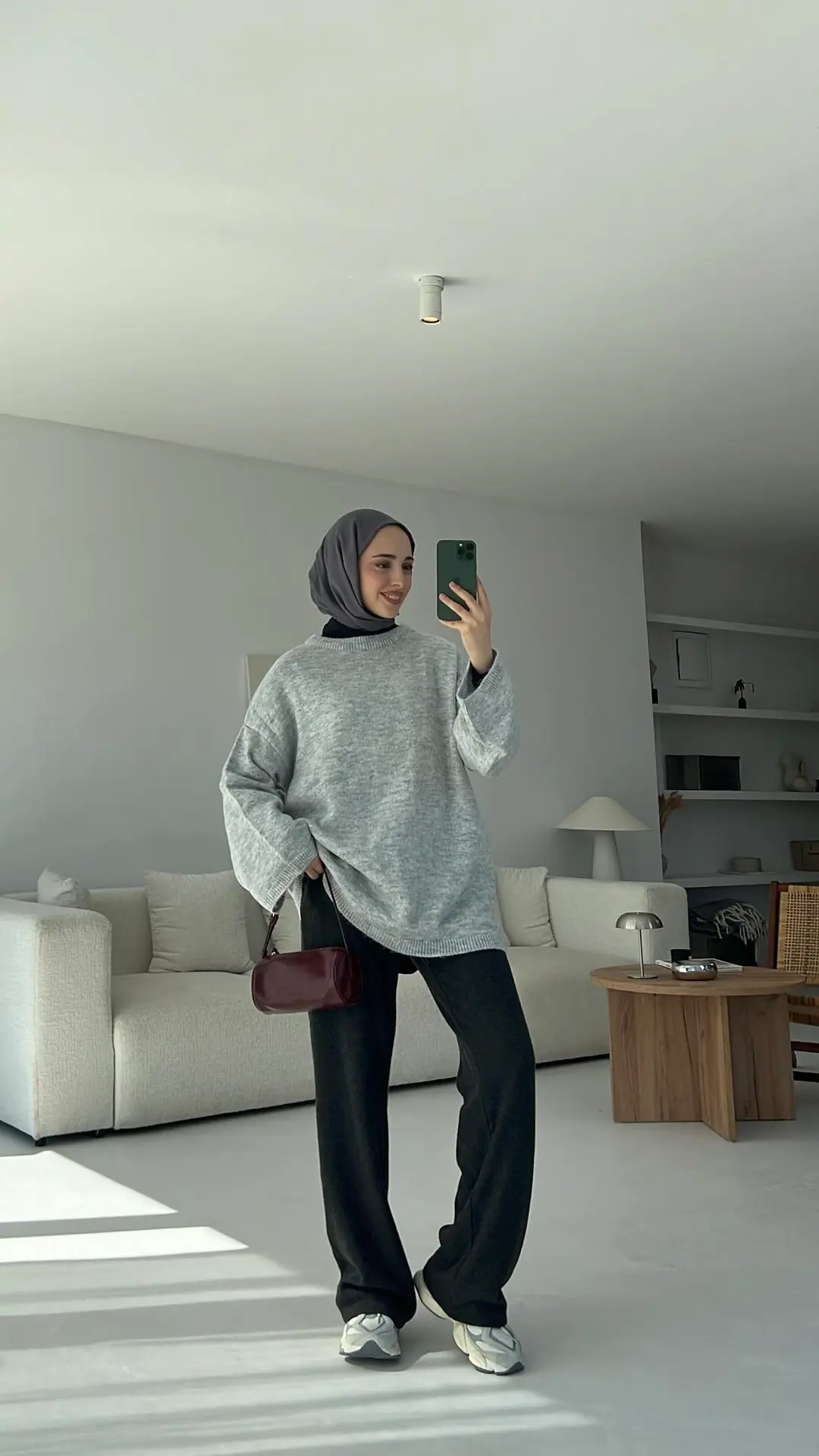 Geniş Kol Basıc Kazak Açık Gri - Görsel 3