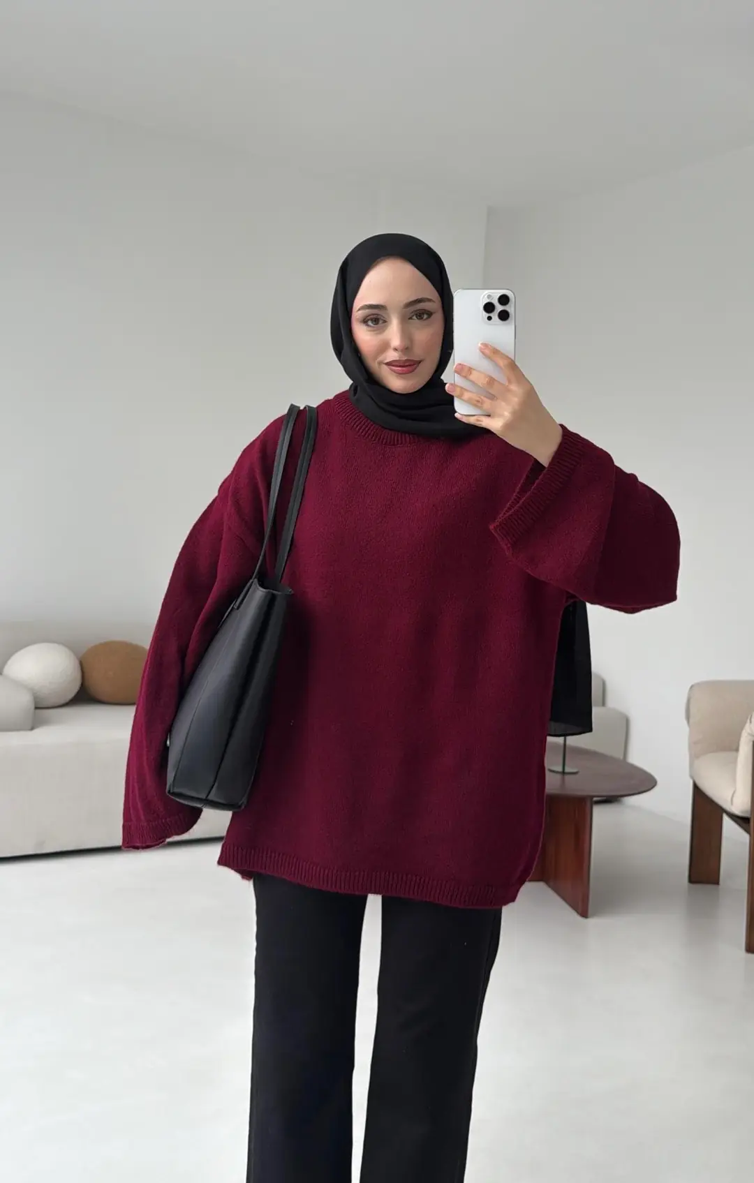 Geniş Kol Basıc Kazak Bordo