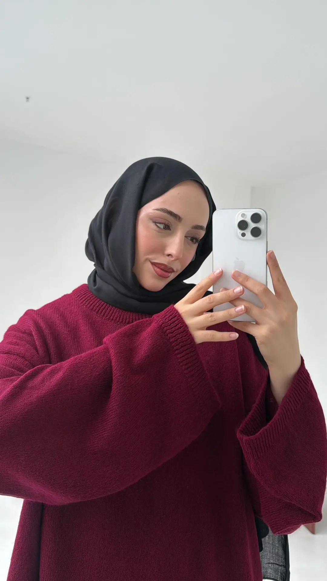 Geniş Kol Basıc Kazak Bordo - Görsel 6