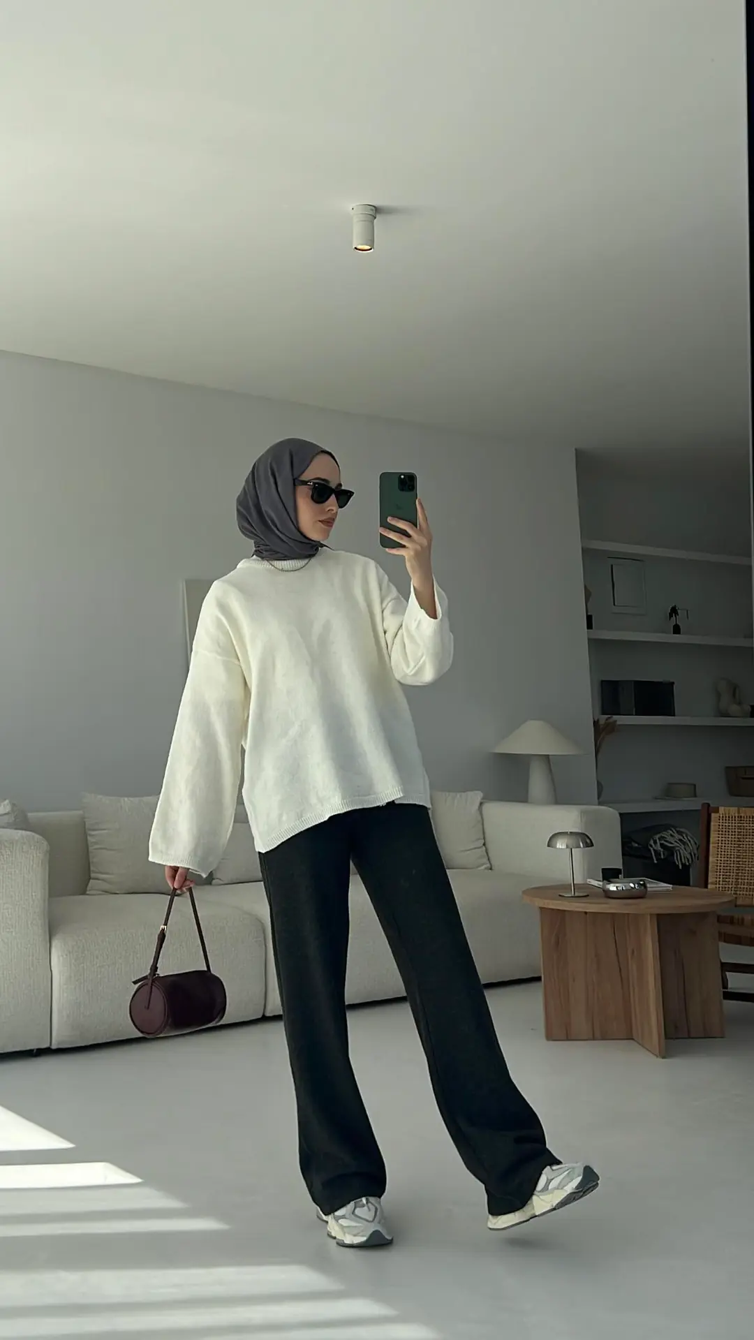 Geniş Kol Basıc Kazak Ekru - Görsel 3