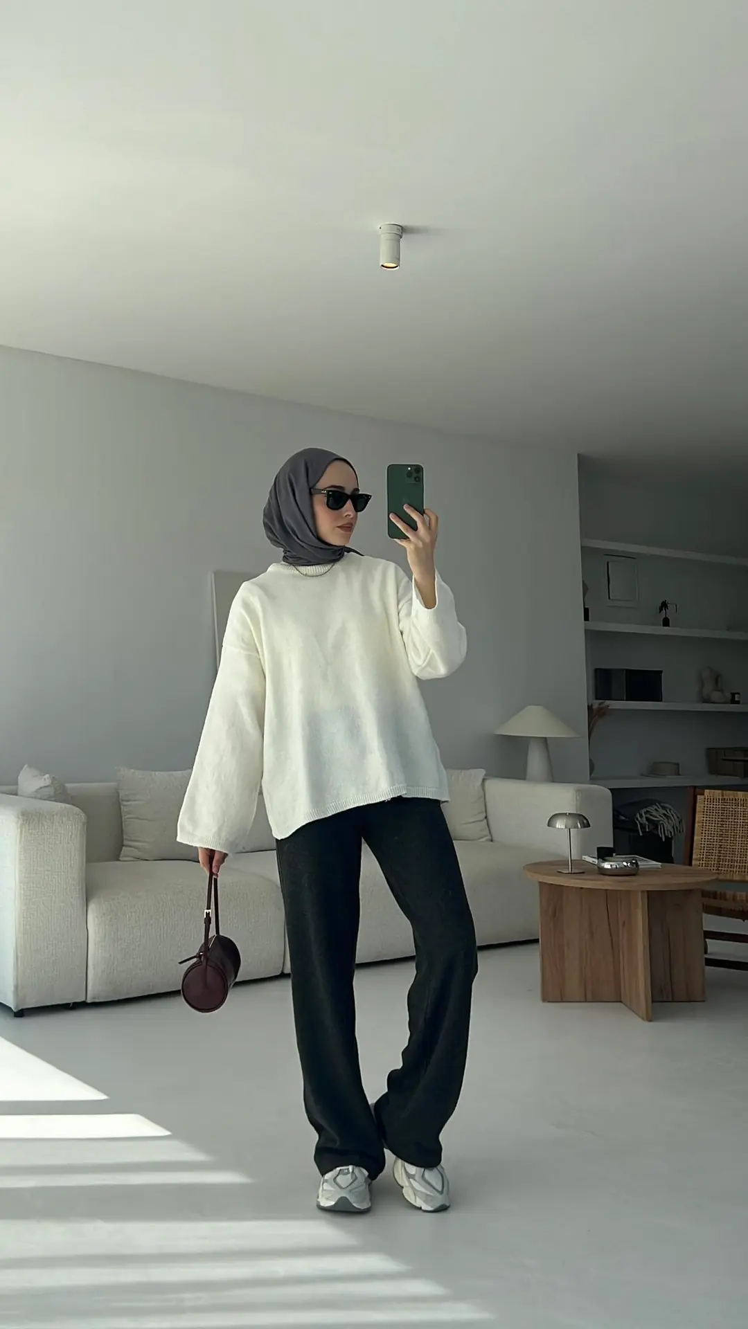 Geniş Kol Basıc Kazak Ekru - Görsel 4