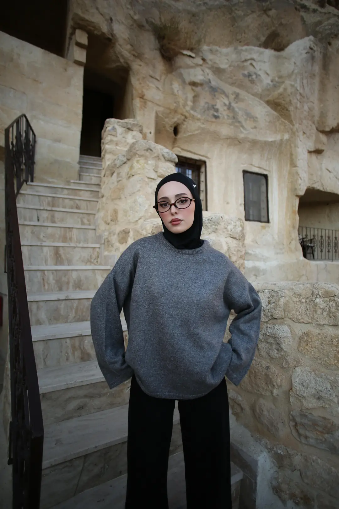 Geniş Kol Basıc Kazak Gri - Görsel 5