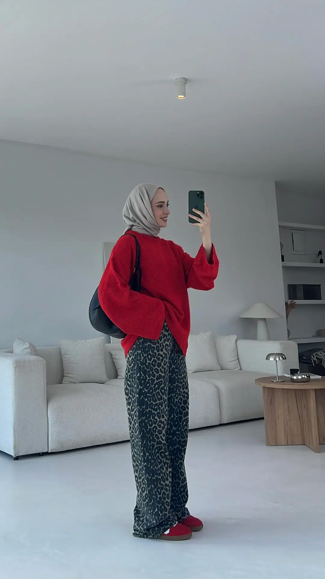 Geniş Kol Basıc Kazak Kırmızı - Görsel 2