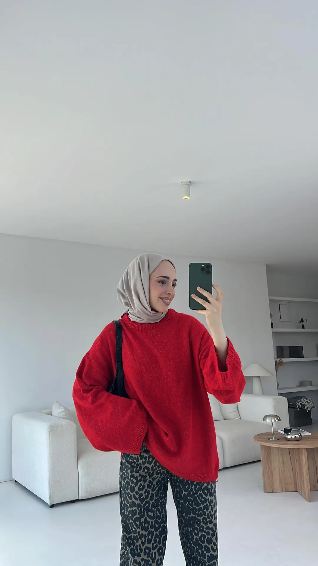 Geniş Kol Basıc Kazak Kırmızı - Görsel 3