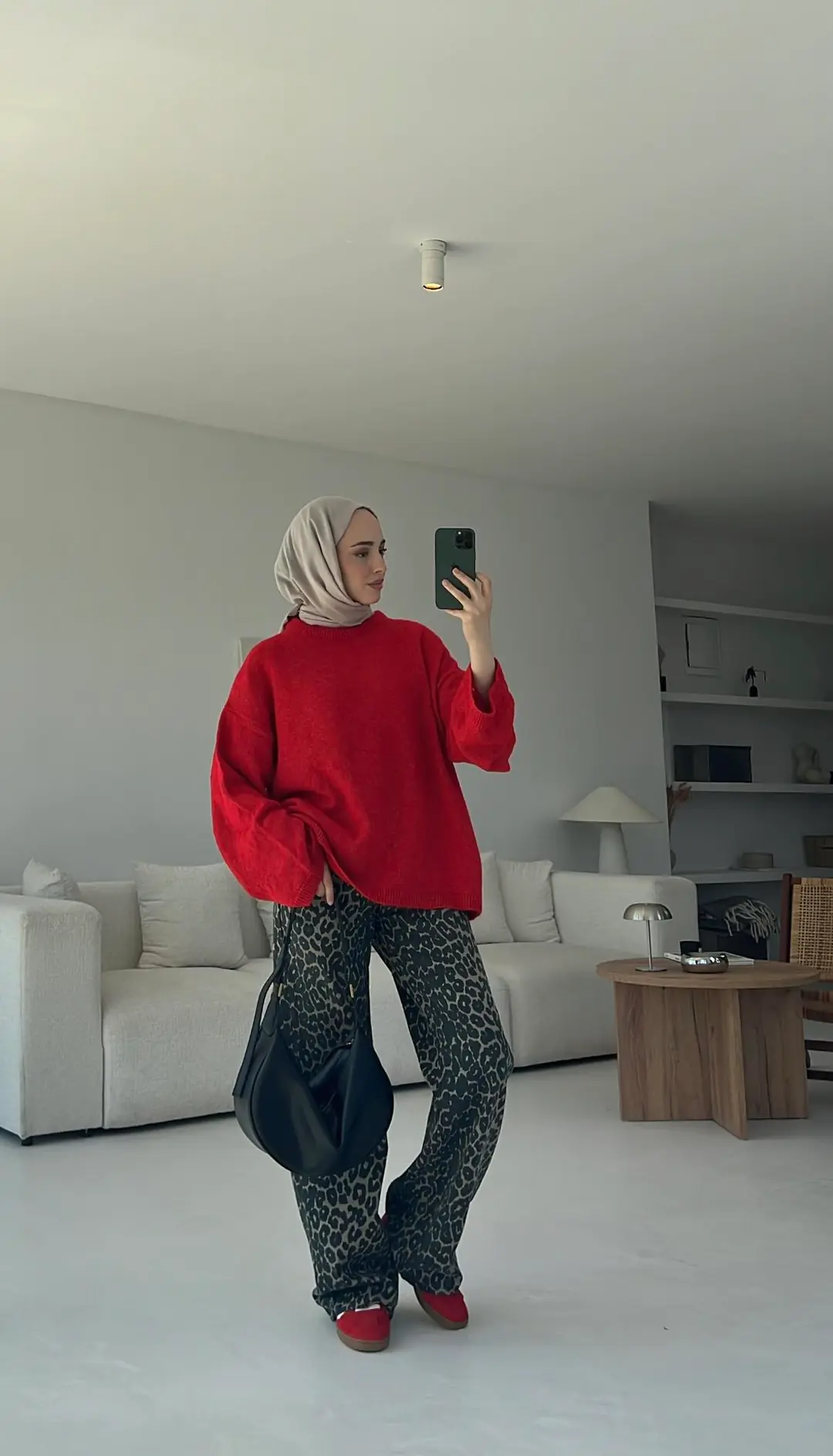 Geniş Kol Basıc Kazak Kırmızı - Görsel 5