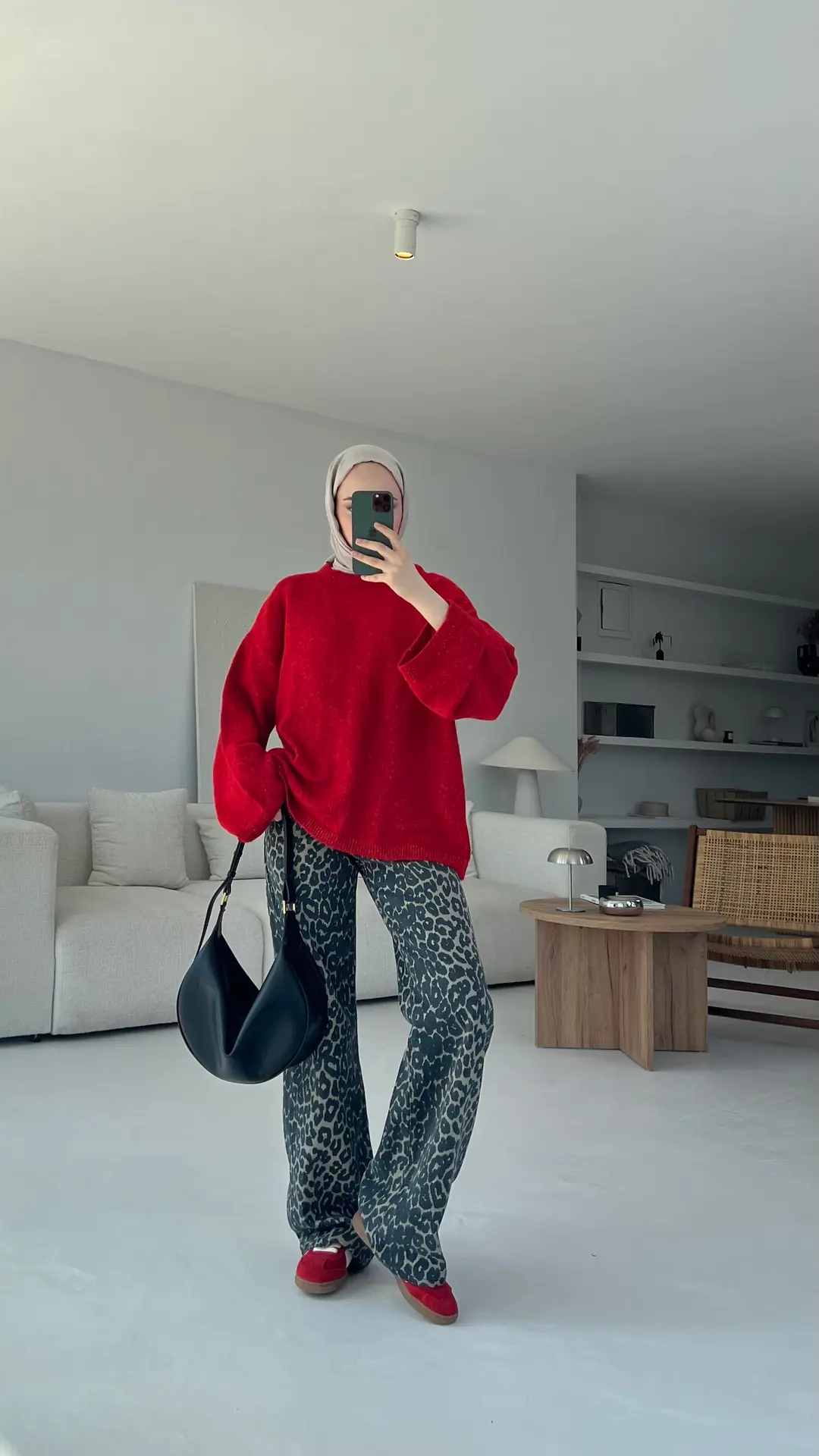 Geniş Kol Basıc Kazak Kırmızı - Görsel 6