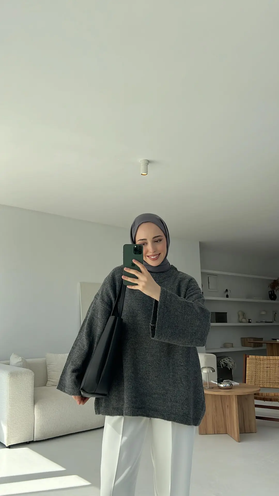 Geniş Kol Basıc Kazak Koyu Gri - Görsel 2