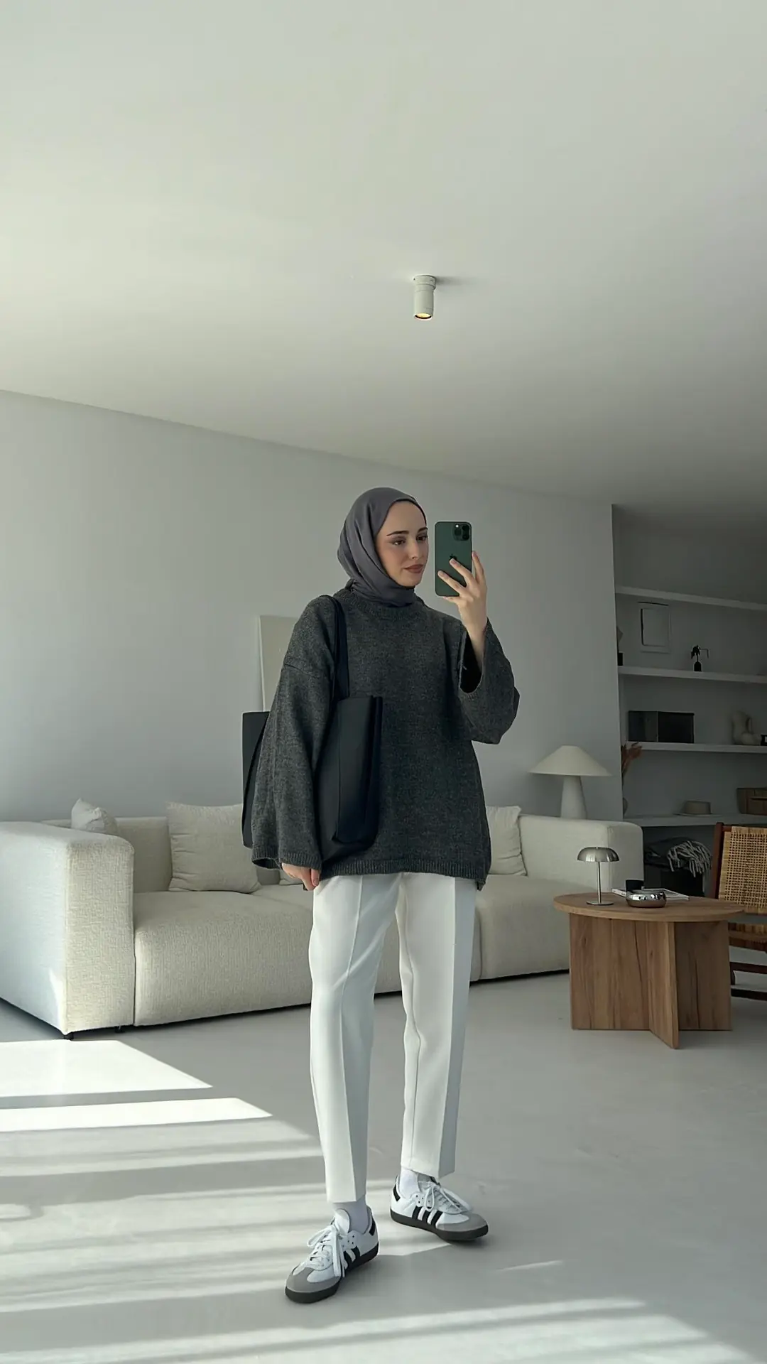 Geniş Kol Basıc Kazak Koyu Gri - Görsel 4