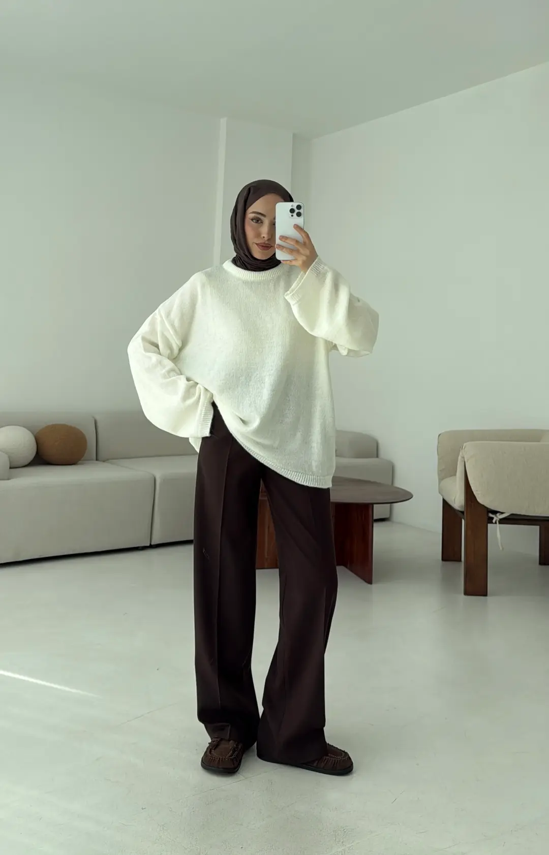 Geniş Kol Basıc Kazak Krem