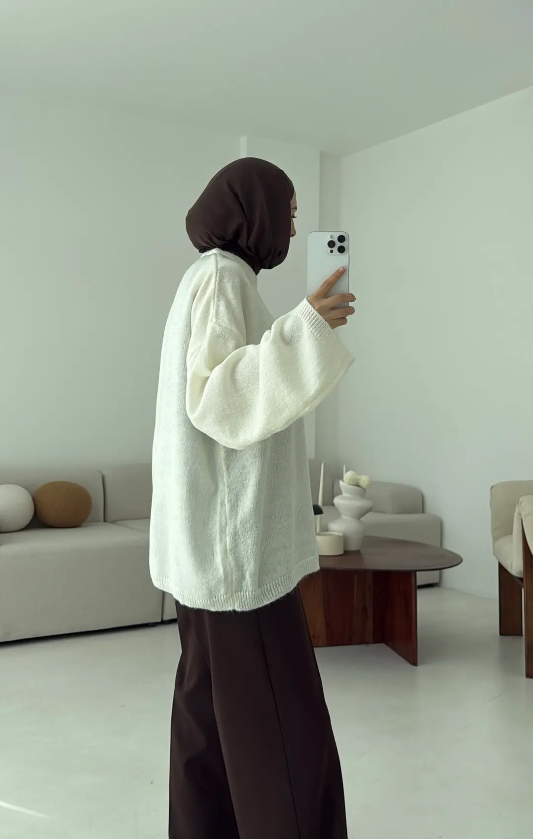 Geniş Kol Basıc Kazak Krem - Görsel 5