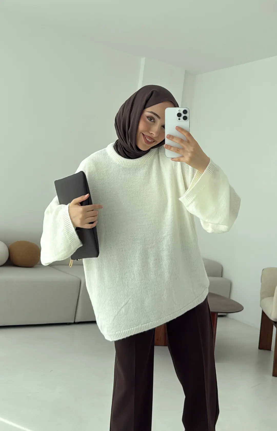 Geniş Kol Basıc Kazak Krem - Görsel 7