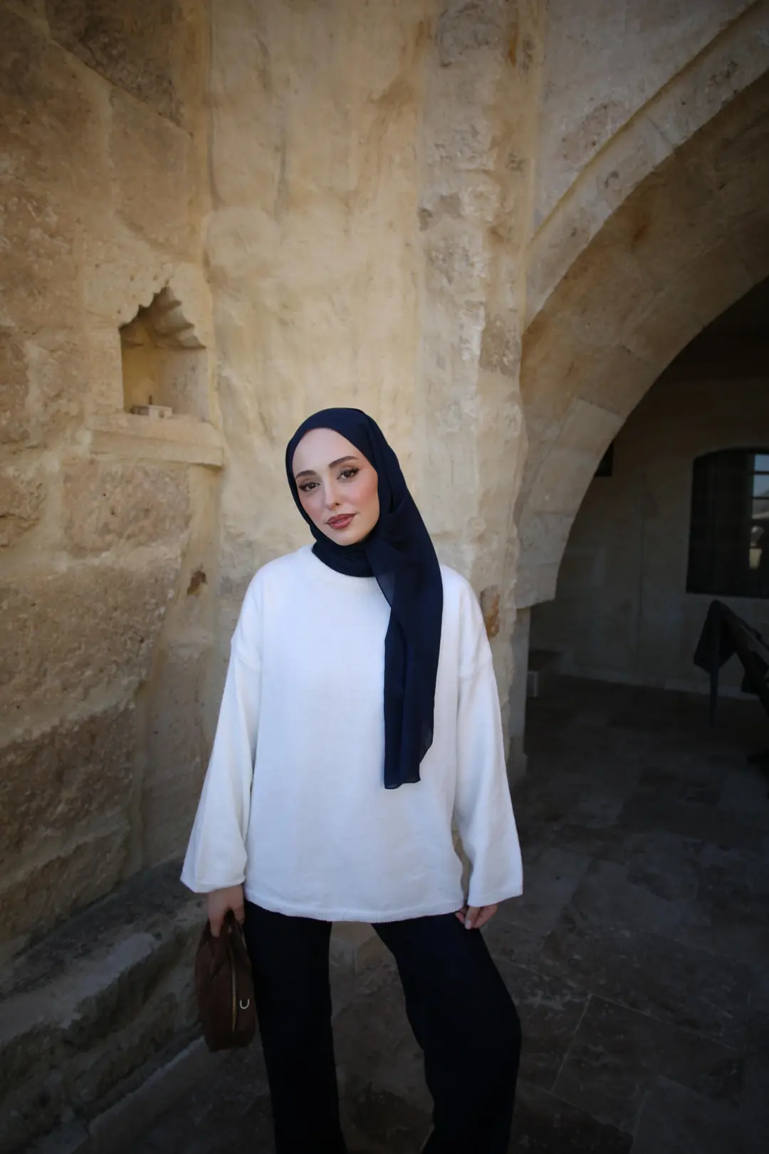 Geniş Kol Basıc Kazak Krem