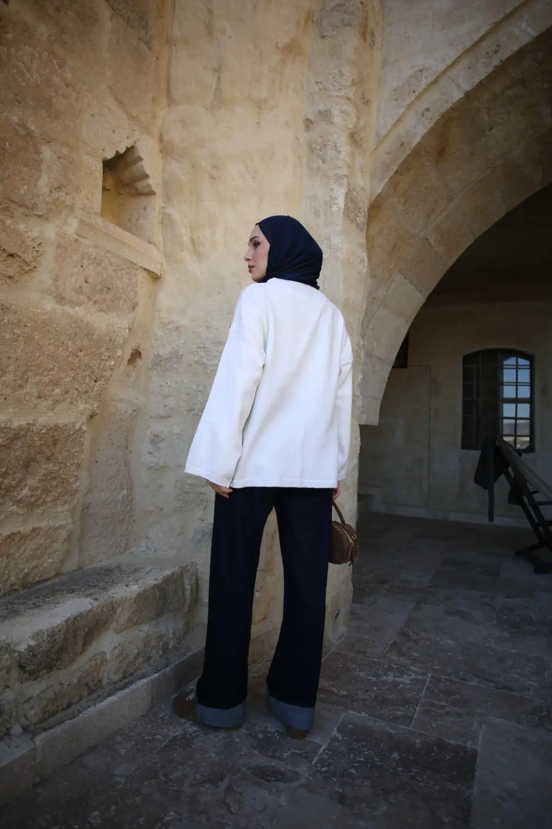 Geniş Kol Basıc Kazak Krem - Görsel 2