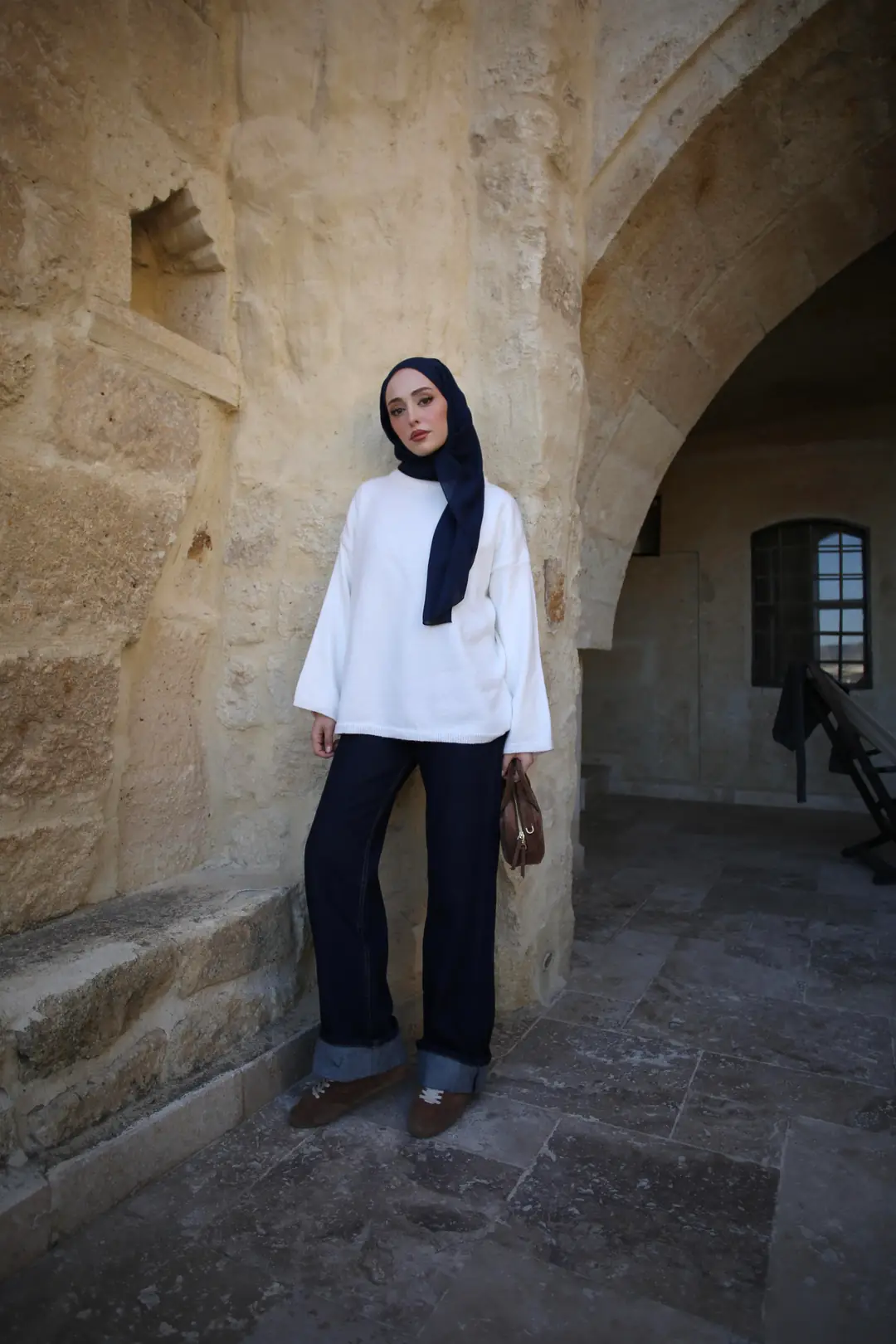 Geniş Kol Basıc Kazak Krem - Görsel 3