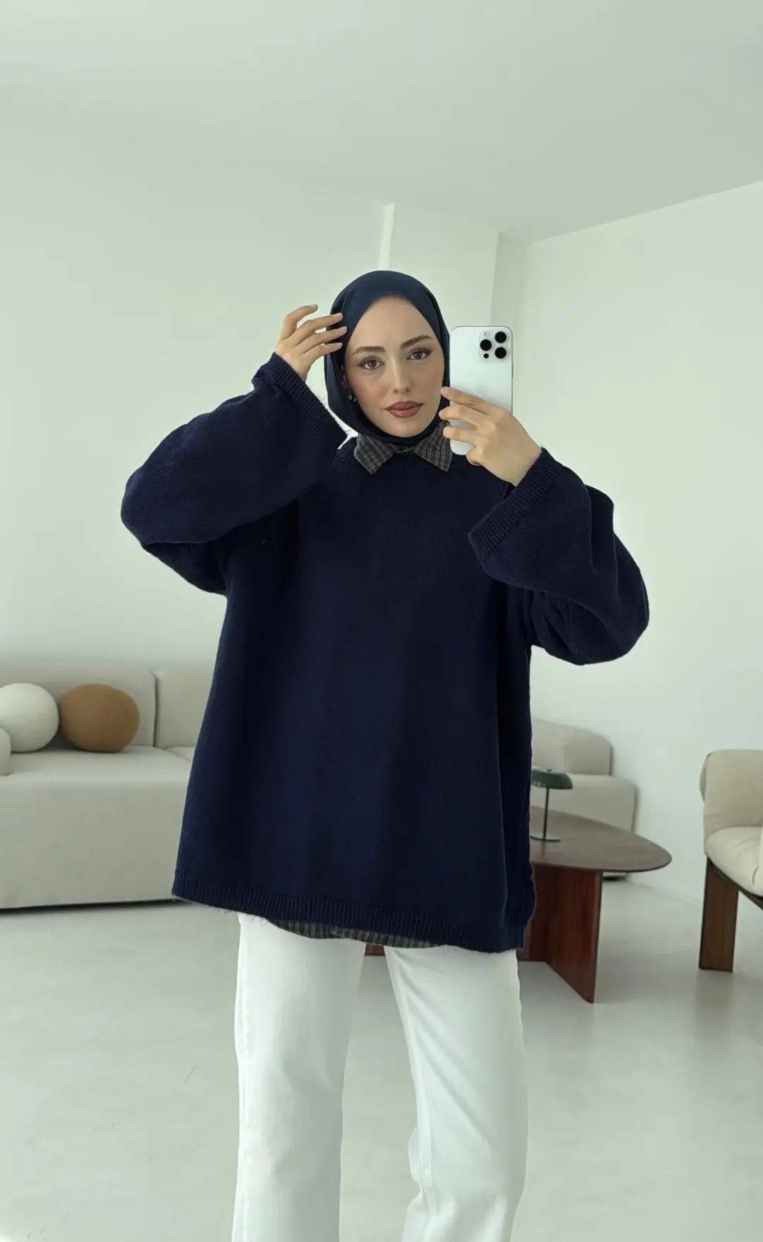 Geniş Kol Basıc Kazak Lacivert