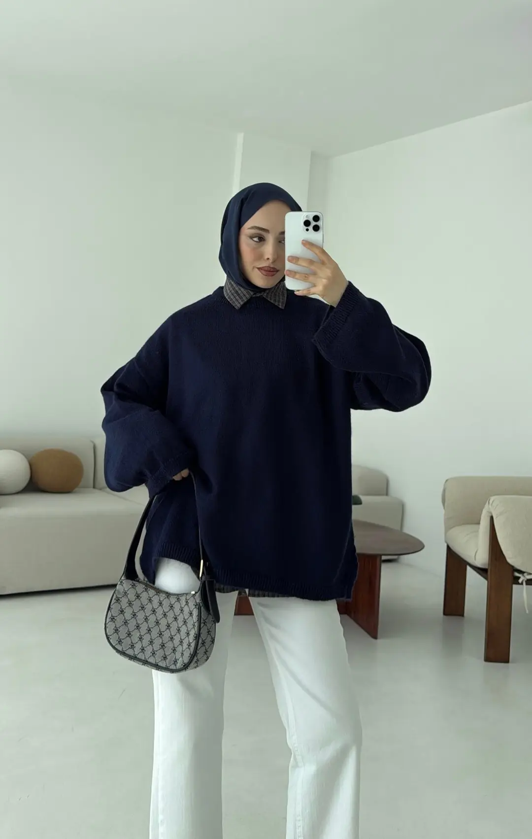 Geniş Kol Basıc Kazak Lacivert - Görsel 3