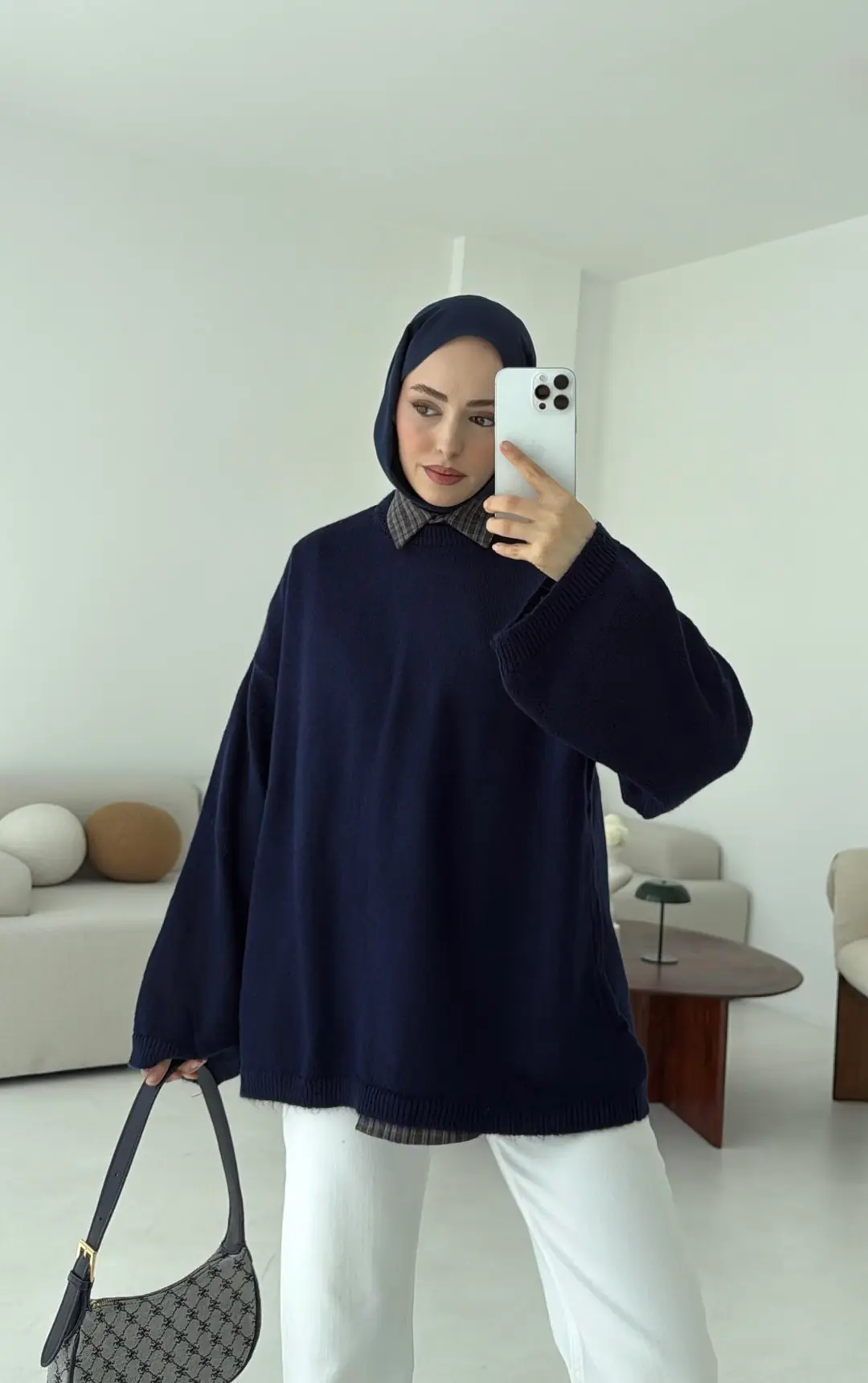 Geniş Kol Basıc Kazak Lacivert - Görsel 6