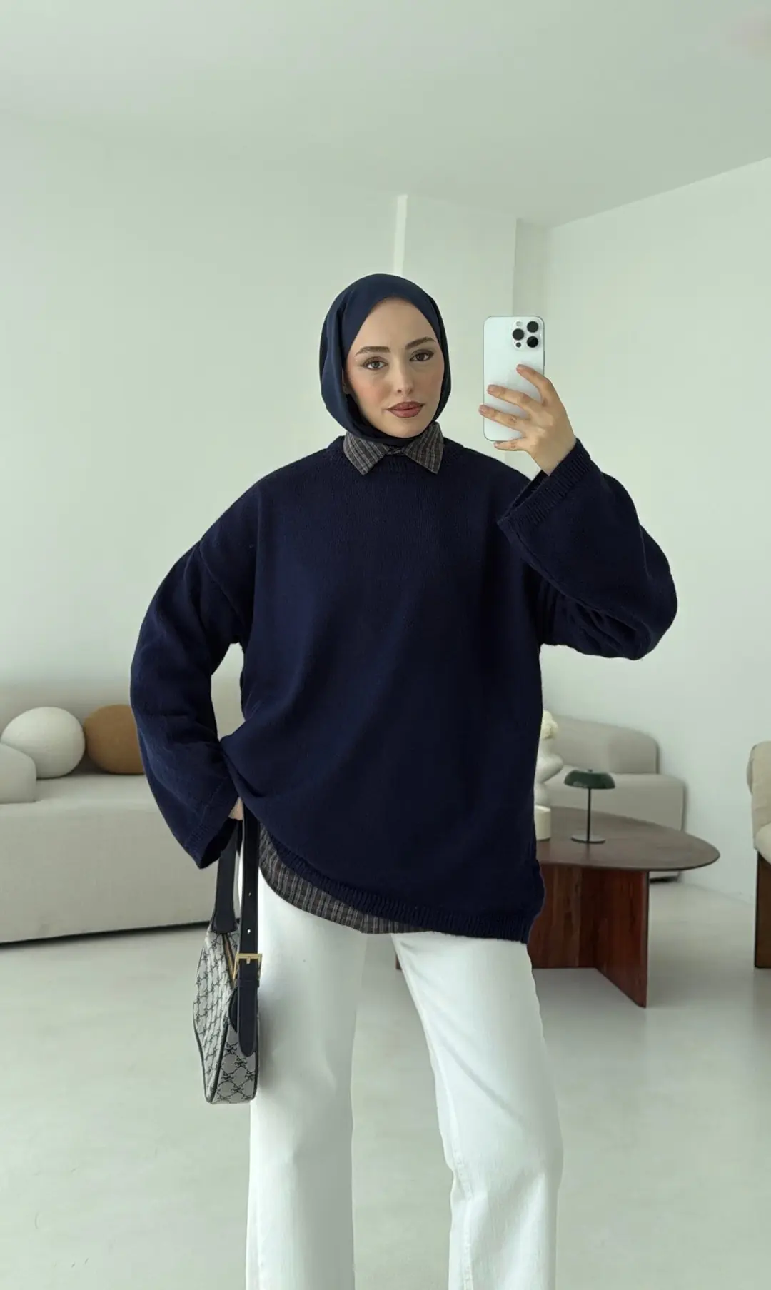 Geniş Kol Basıc Kazak Lacivert - Görsel 7